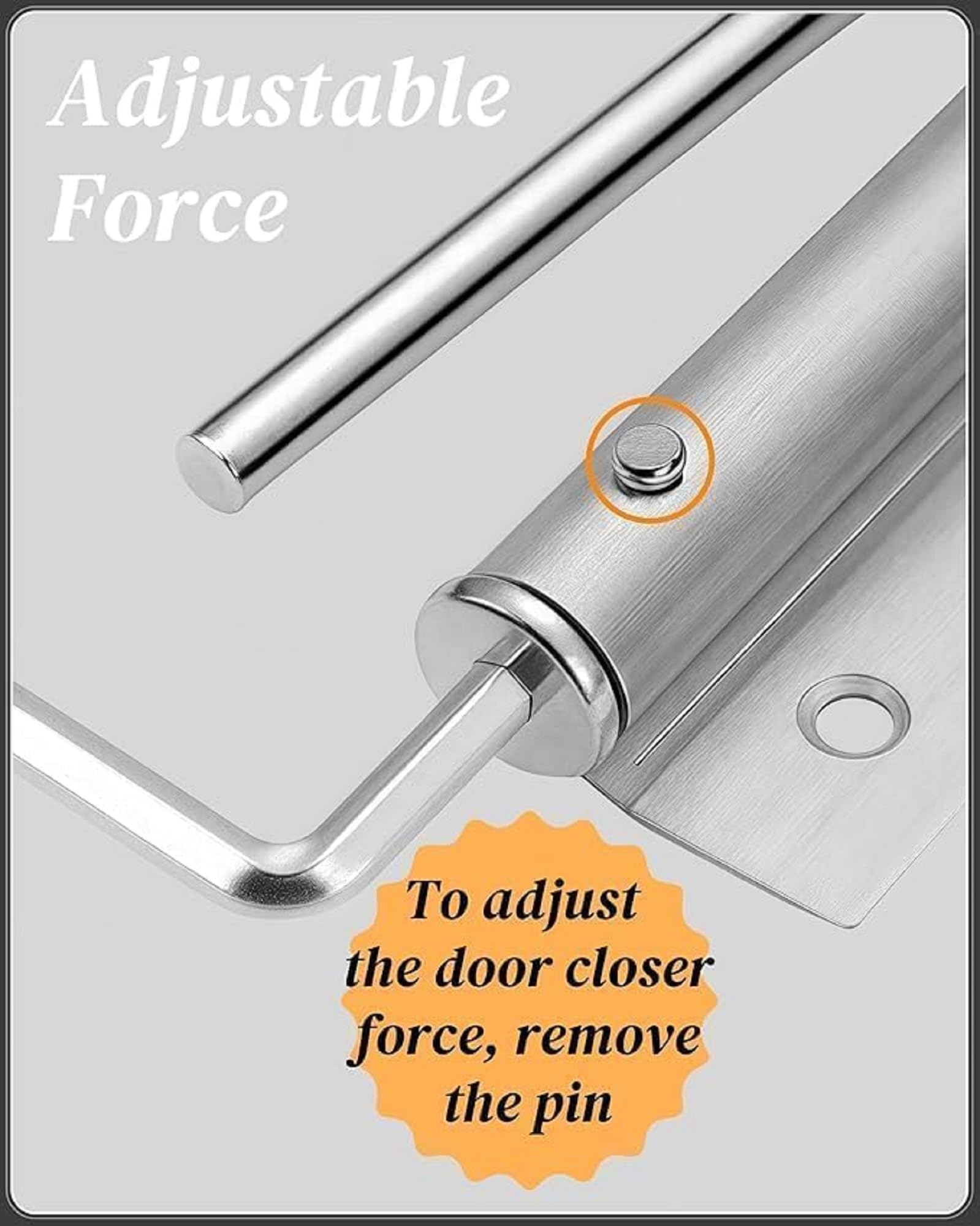 Door Closer Spring Arm with Adjustable Tension, 180 Degree Rotation, Metal Door Closing Mechanism for Left and Right Door Installation