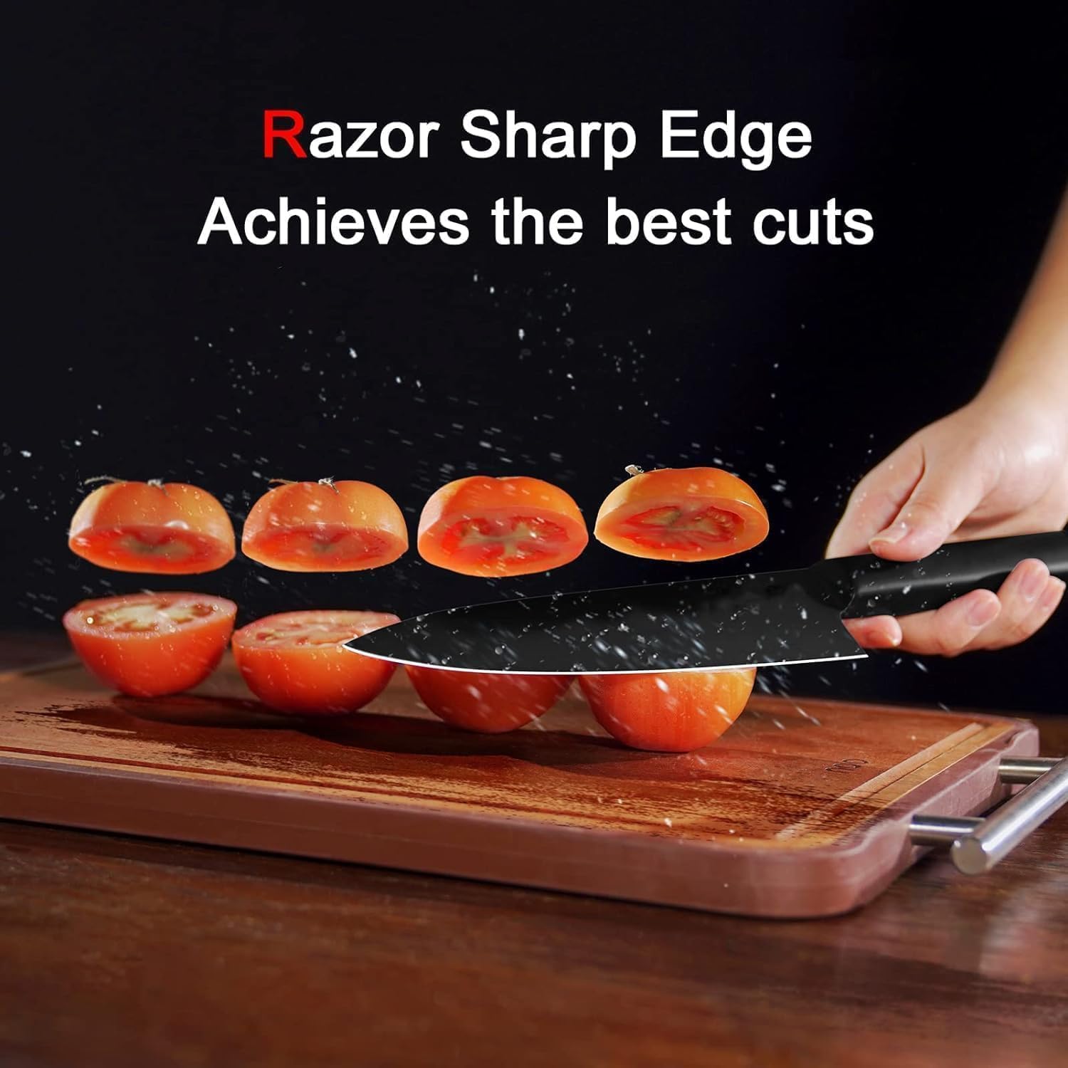 ZUDELLA Professional Kitchen Knife Set, 3-Piece Black Chef Knives with Ergonomic Handles Sharp Manual Sharpening for Home Kitchen & Restaurant (Black)