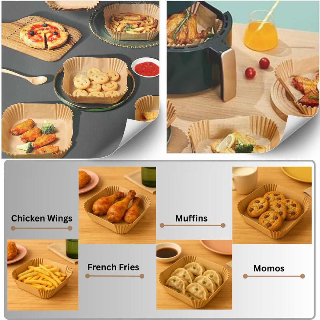 SNMMIFER Air Fryer Liners Disposable, 8 Inch Square, Unbleached Parchment Paper, Non-Stick Waterproof, for 5-8 QT Air Fryer Basket, 100 Pieces
