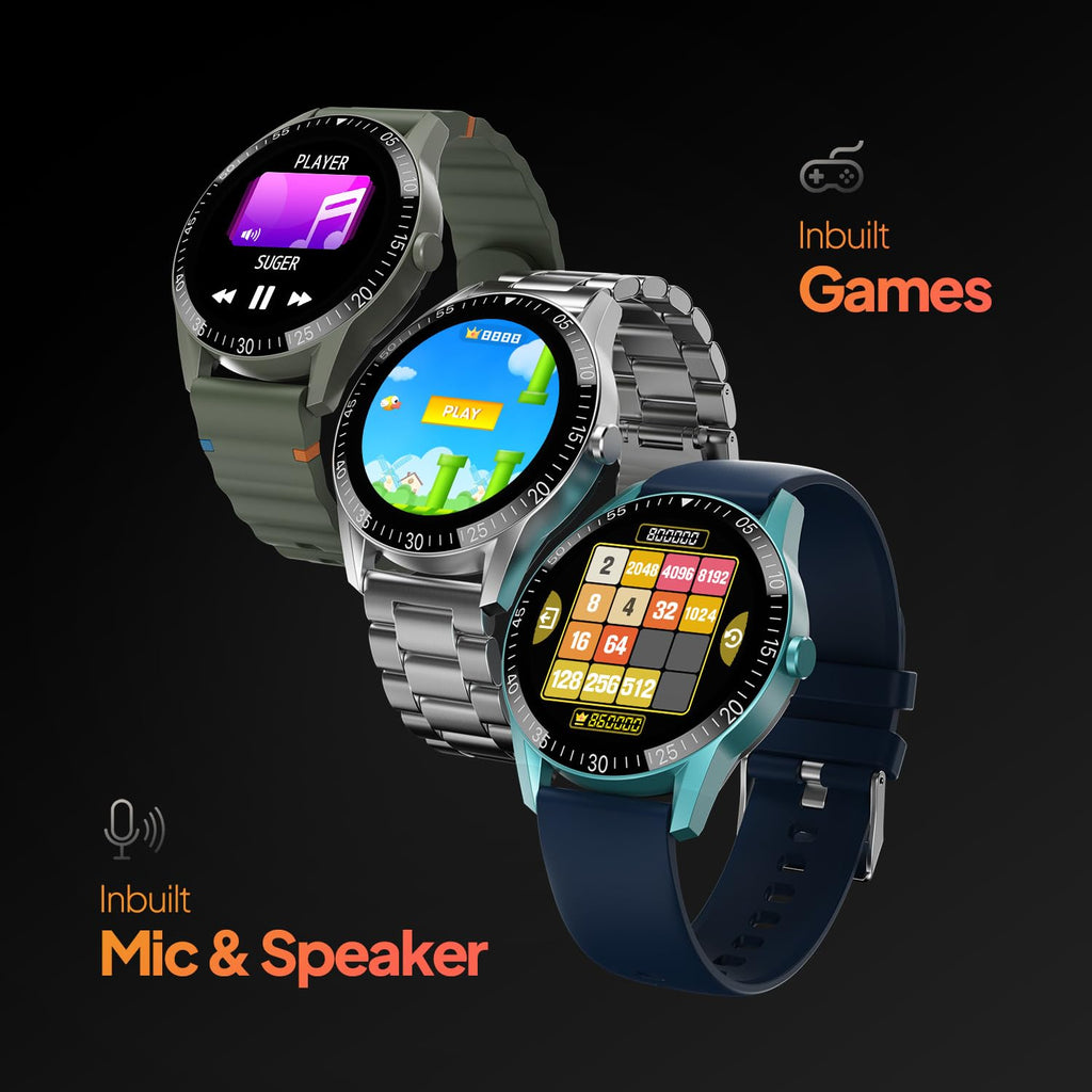 Fire-Boltt Talk Round Smart Watch 1.39″ TFT Display with Bluetooth Calling, Dual Button, Voice Assistance, SPO₂ & Heart Rate Monitor, 120+ Sports Modes, Metal Smartwatch for Men & Women - Silver