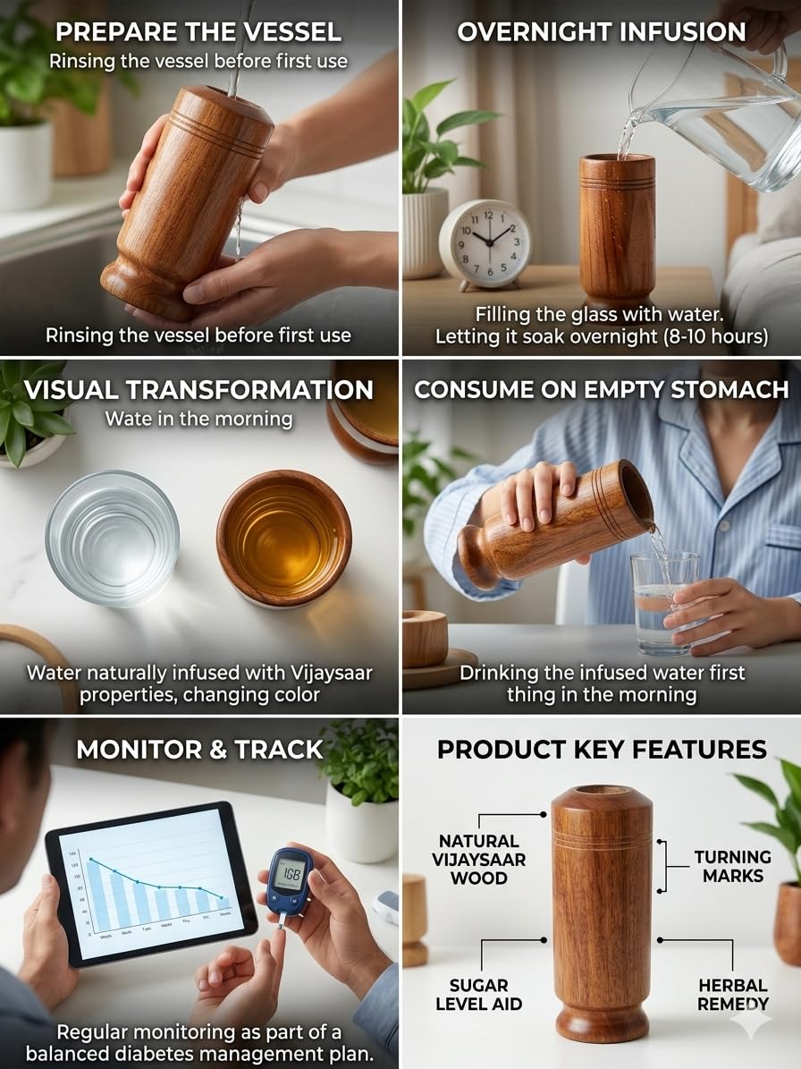 Wooden Cave Vijaysaar Wood Herbal Glass for Diabetes, Ayurvedic Tumbler, 90 ml Capacity, Natural Finish | Sugar Control Vijaysar Wood Glass for Diabetic Patients