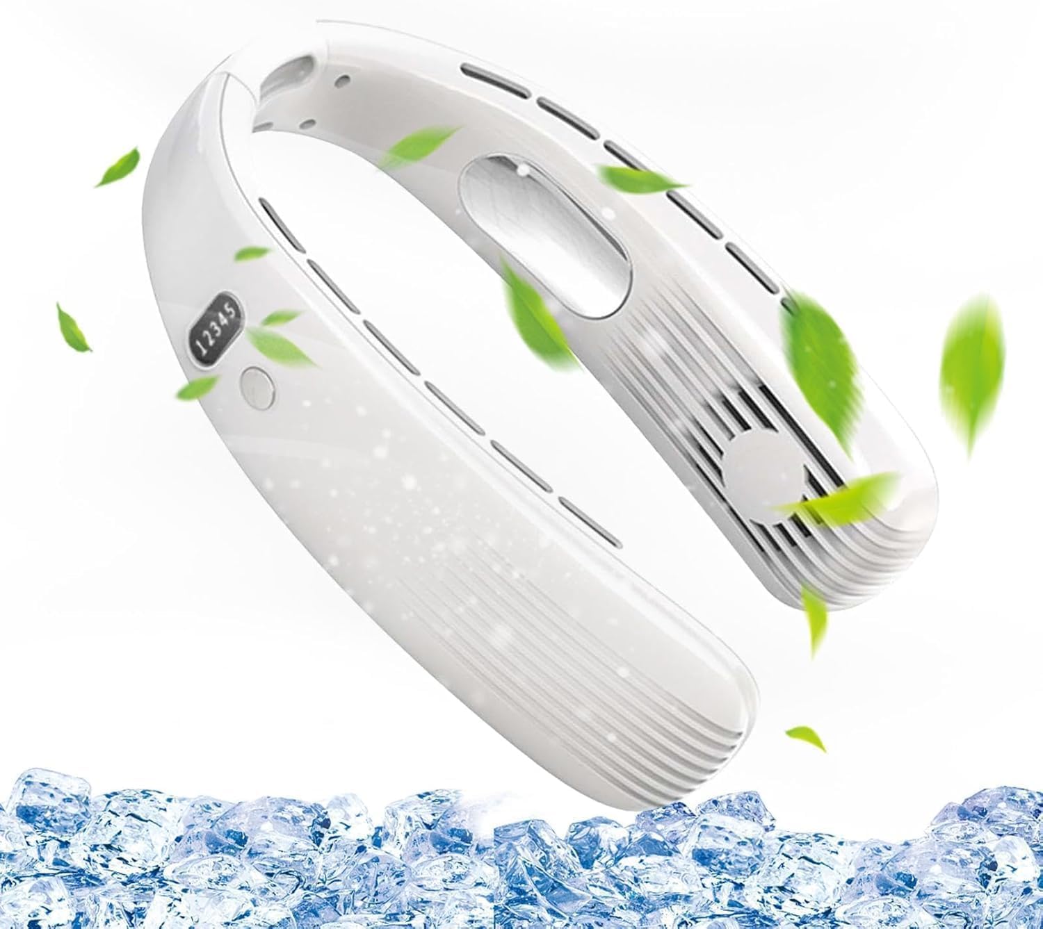 One94Store Portable Bladeless Hanging Neck Fan – 12 Air Outlets, 2400mAh Rechargeable Battery, USB Powered, 5-Speed Hands-Free Cooling Fan, Up to 6 Hours Use for Indoor&Outdoor (White)