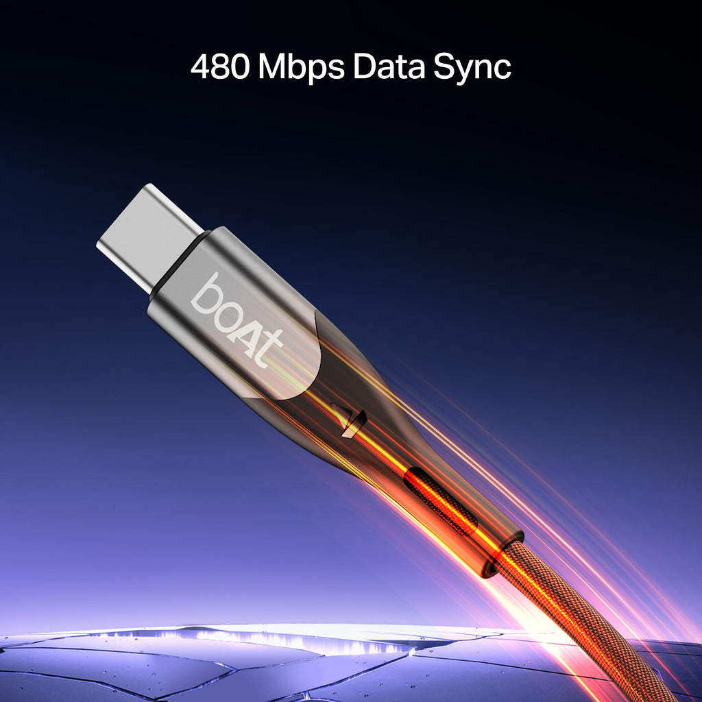 boAt Type C to C 65W Fast Charging Cable with 480 Mbps Data Transfer, Tangle-Free Cable in Premium Nylon Braided Design (Carbon Black)
