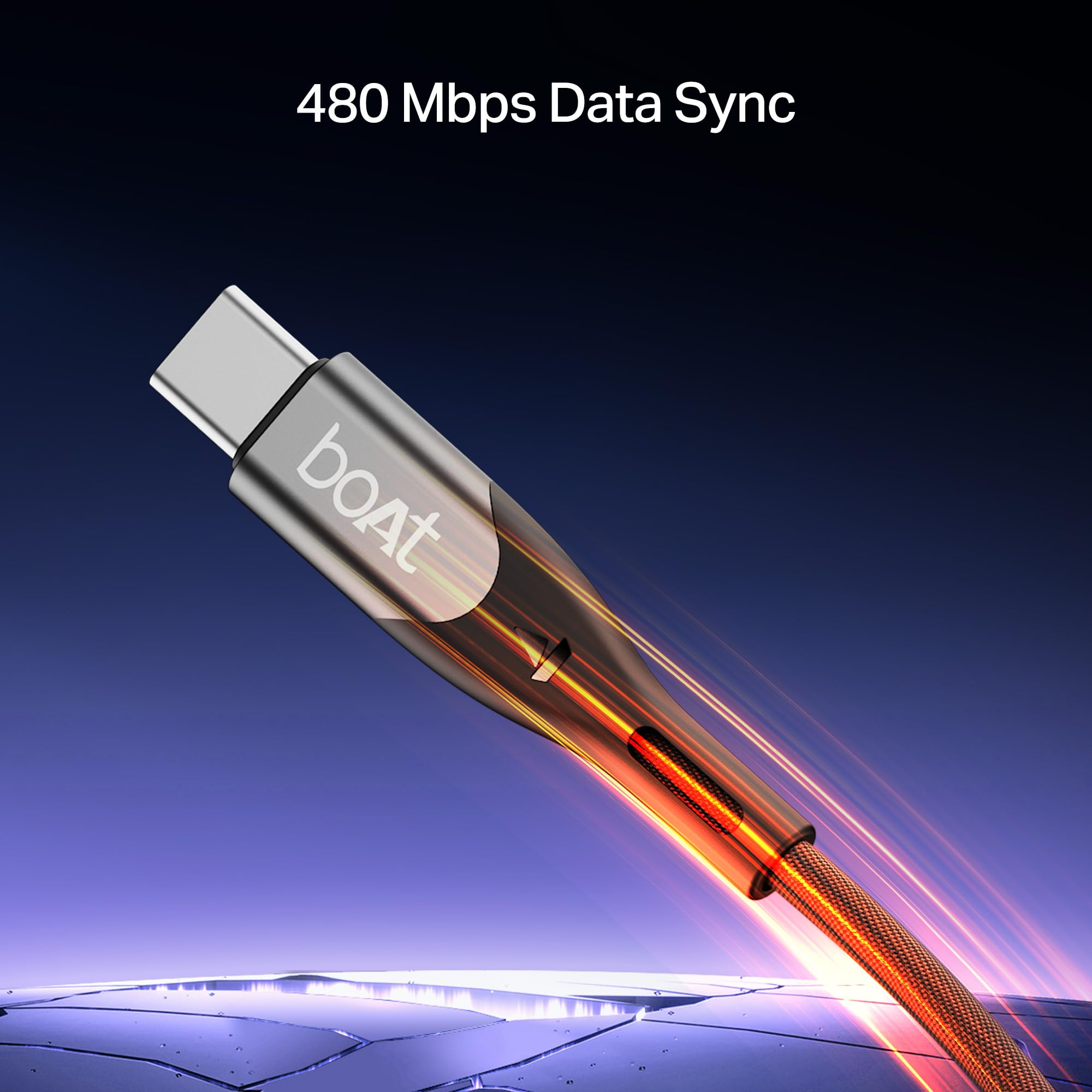 boAt Type C to C 65W Fast Charging Cable with 480 Mbps Data Transfer, Tangle-Free Cable in Premium Nylon Braided Design (Carbon Black)