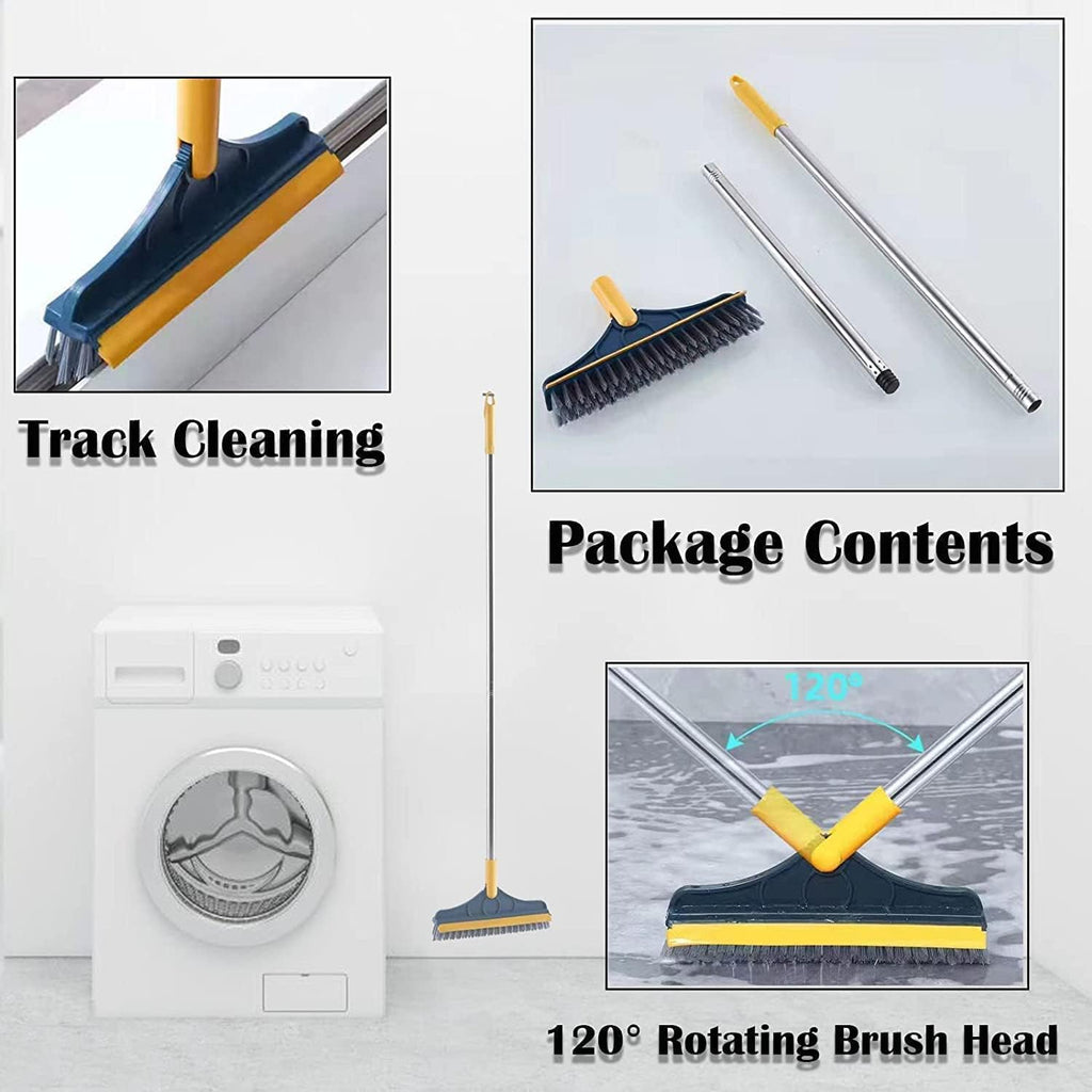 TEKCOOL 2-in-1 Bathroom Cleaning Brush with Wiper and Long Handle - 120° Rotating Floor Scrub Brush for Tiles, Kitchen, and Home Cleaning Accessories,