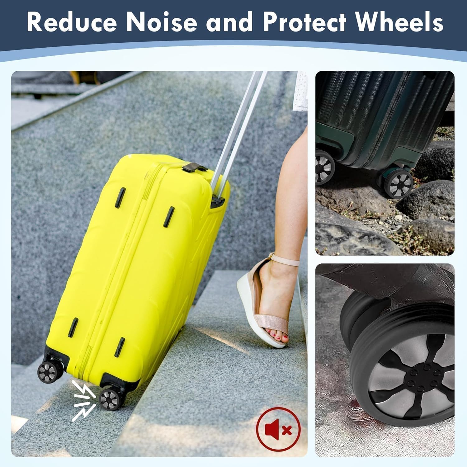 ARKETICK Luggage Wheel Silicone Protector Cover Trolley Wheel Cover Shock Absorption for Suitcase Spinner Wheel Bag/Chair [Black] (8)