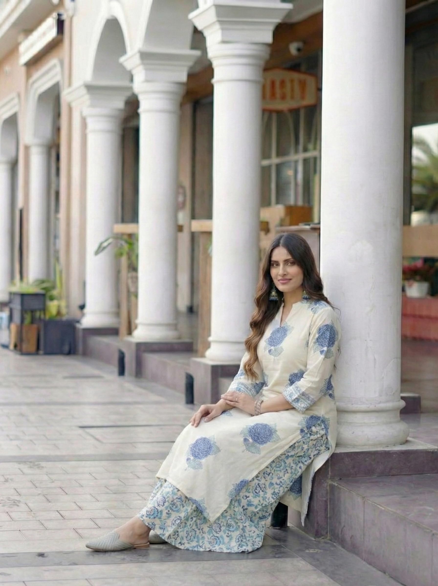 ANNI Designer Women's Viscose Blend Straight Printed Kurta with Palazzo (Chinon White_XXL_White_XX-Large)