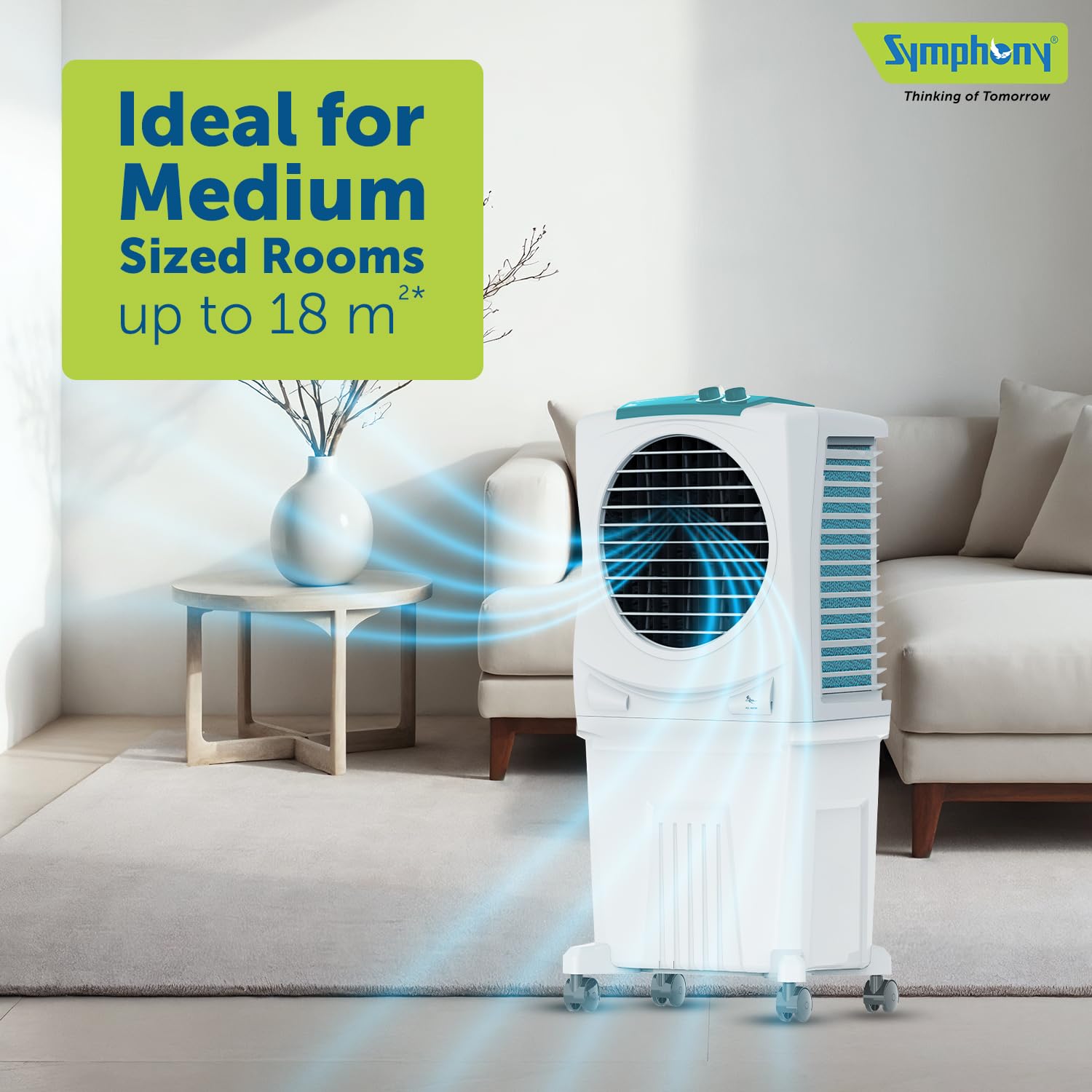 Symphony Ice Cube 40XL Room Air Cooler | Powerful fan | 3-Side Honeycomb Pads | CFD Technology | 1-Year Warranty