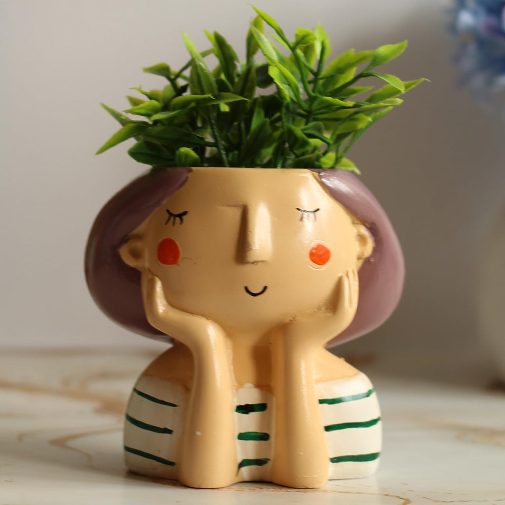 Kawai Homes Showpiece for Home Decor - Cute Table Resin Miniature Decorative Stylish Figurines Items for Living Room Kitchen Kids Bedroom Study Room Decoration Accessories (Happy-Girl), 40 mm, Beige