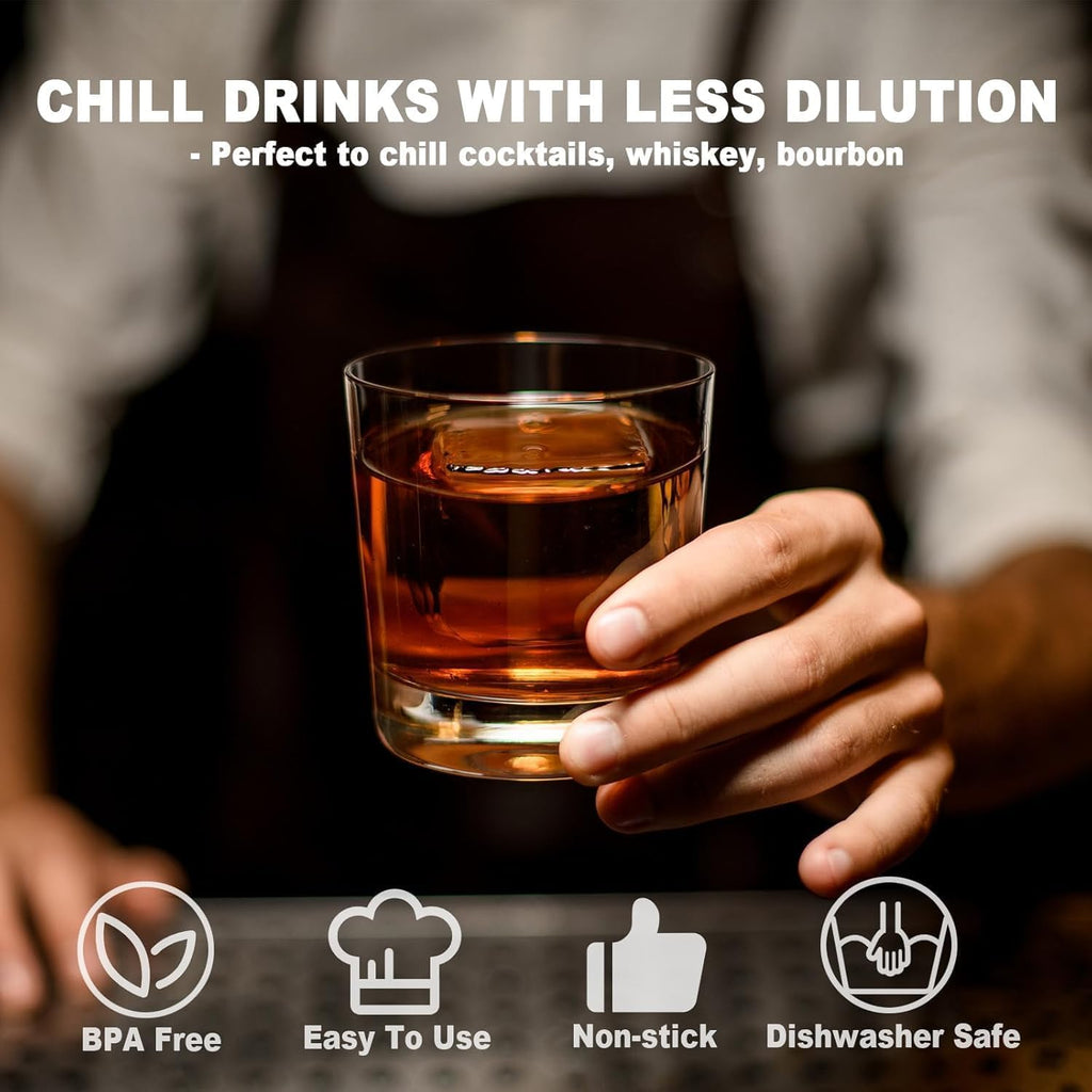 Ice Cube Molds with Lid,Big Silicone Ice Cube Tray for Whiskey,2Inch Square Ice Cube Tray,Easy-Release Ice Mold,Giant Ice Cubes for Bourbon Cocktail (2, Off-Grey)