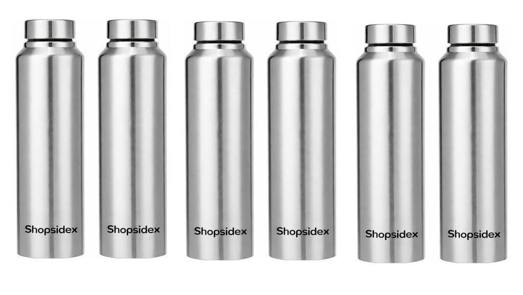 Shopsidex® bottle Stainless Steel Water Bottle, 1000 ml, Silver, Leak-Proof, Modern Design Stainless Steel Water Bottle,school/college/office/home/kitchen/gym/travelling (Pack 6)