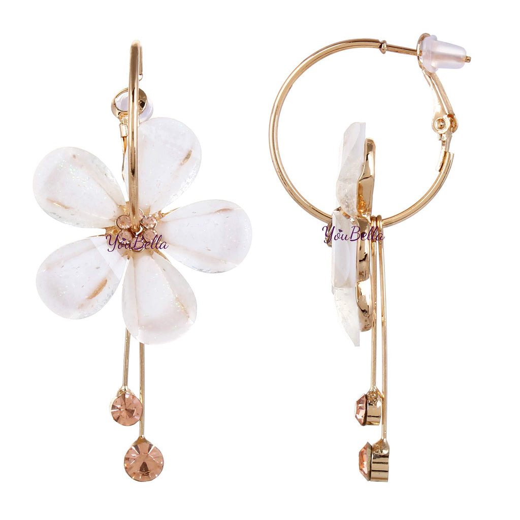 YouBella Jewellery Gifts Stylish Latest Western Ear rings Gold Plated Floral Earrings for Girls and Women (White)