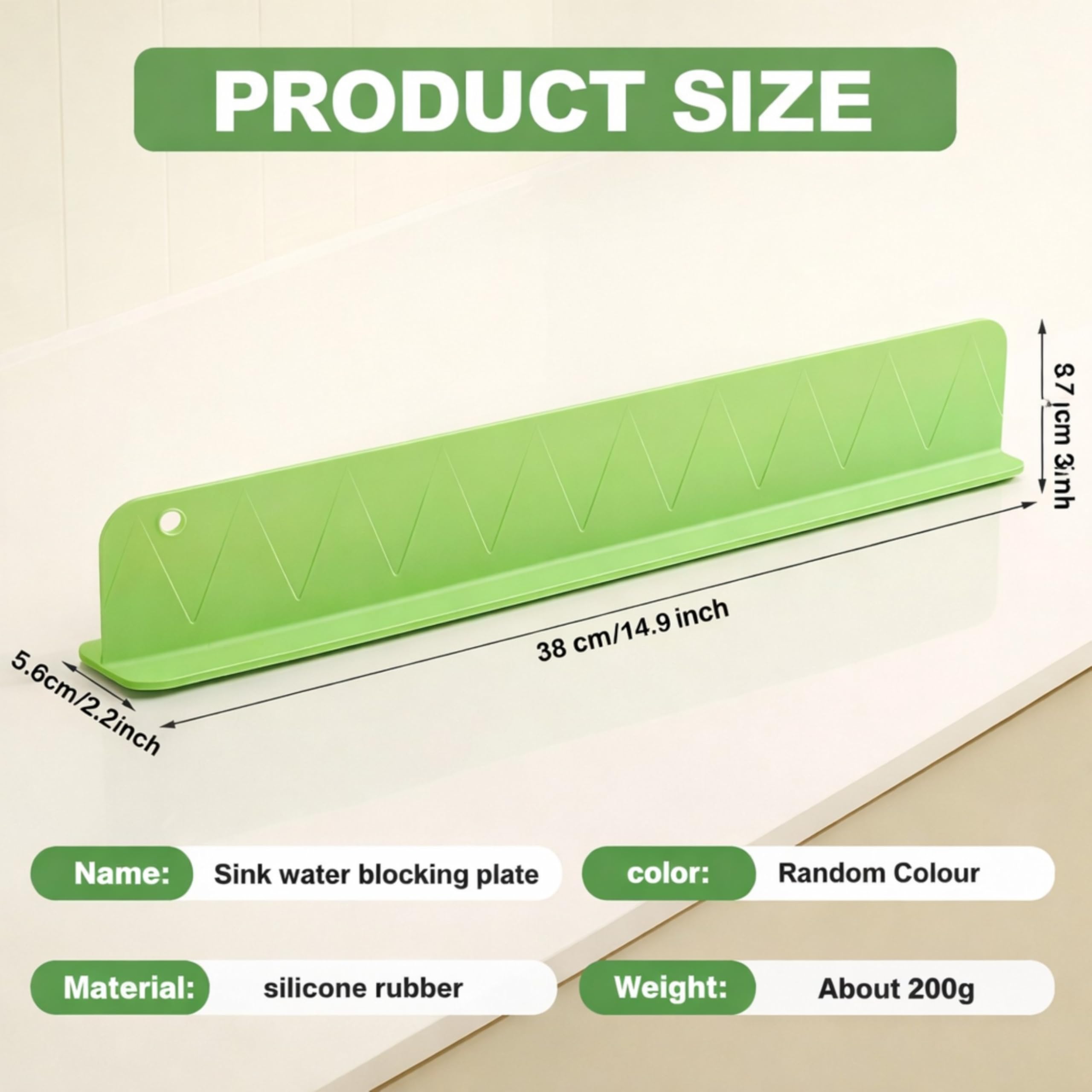 Silicone Sink Splash Guard 40 CM for Indian Kitchens | Standard Size Anti-Splash Water Control Strip with Strong Suction Cups | Reusable Sink Edge Guard for Kitchen & Bathroom (Pack of 1)