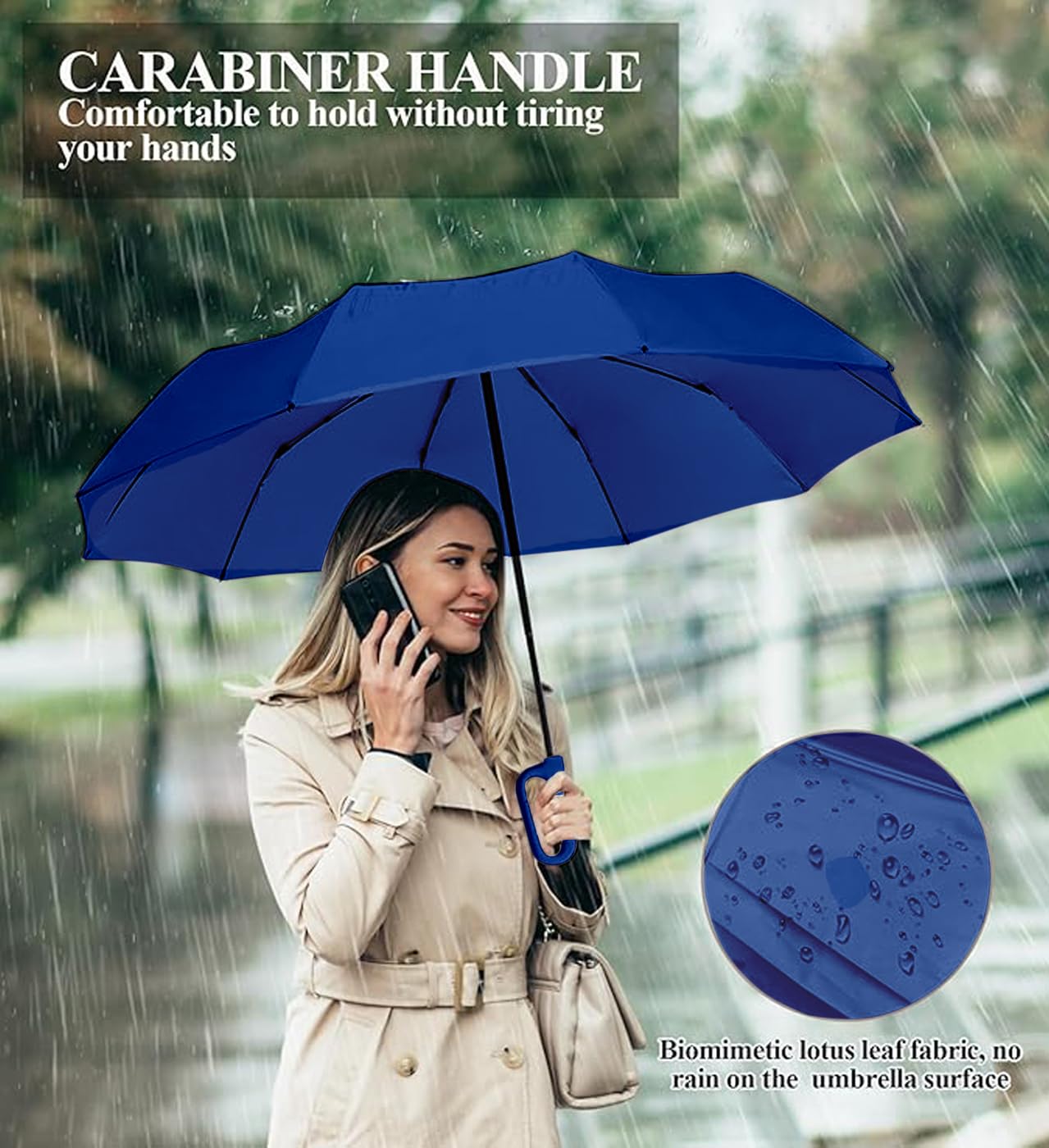 Zemic UV Umbrella for Sun & Rain – Auto Open/Close | Windproof | Travel-Friendly | SPF 50+ Coated (Navyblue)