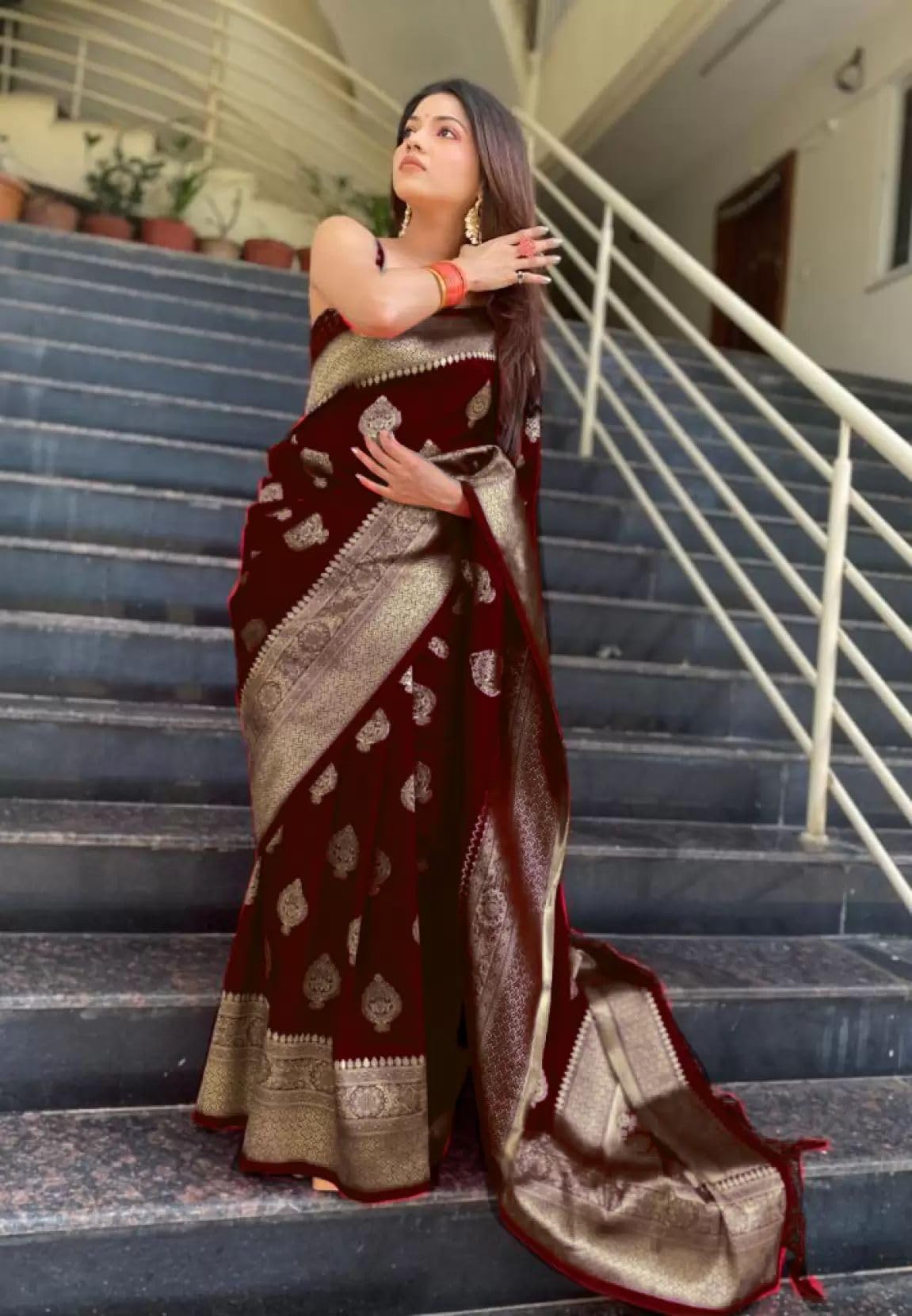 Shasmi Women's Banarasi Saree Pure Kanjivaram Silk Saree Soft new ladies 2026 Design Wear Pattu Sarees Latest Cotton Party Sari collections With Blouse Piece for Wedding sadi (PARI 122 MAROON)