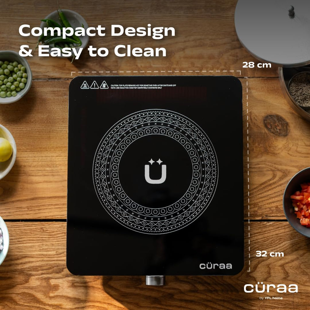 Cüraa IndiePro 2100 Watts Induction Cooktop for Indian Kitchens | 6 kV Surge Protection Design for Safety | Rotary Knob control with Timer | Incremental Heat Adjustment | 2 Year Warranty