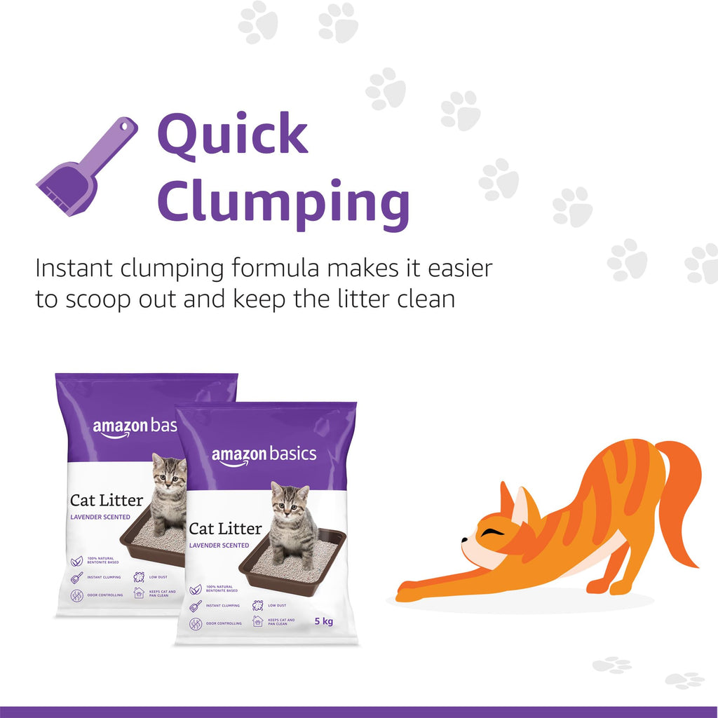 Amazon Basics Scoopable Smart White Bentonite Scented Cat Litter | 10 Kg | 5 Kg X 2 Packs | Organic | Bentonite From Turkey | Dust-Free | Lavender Fragrance