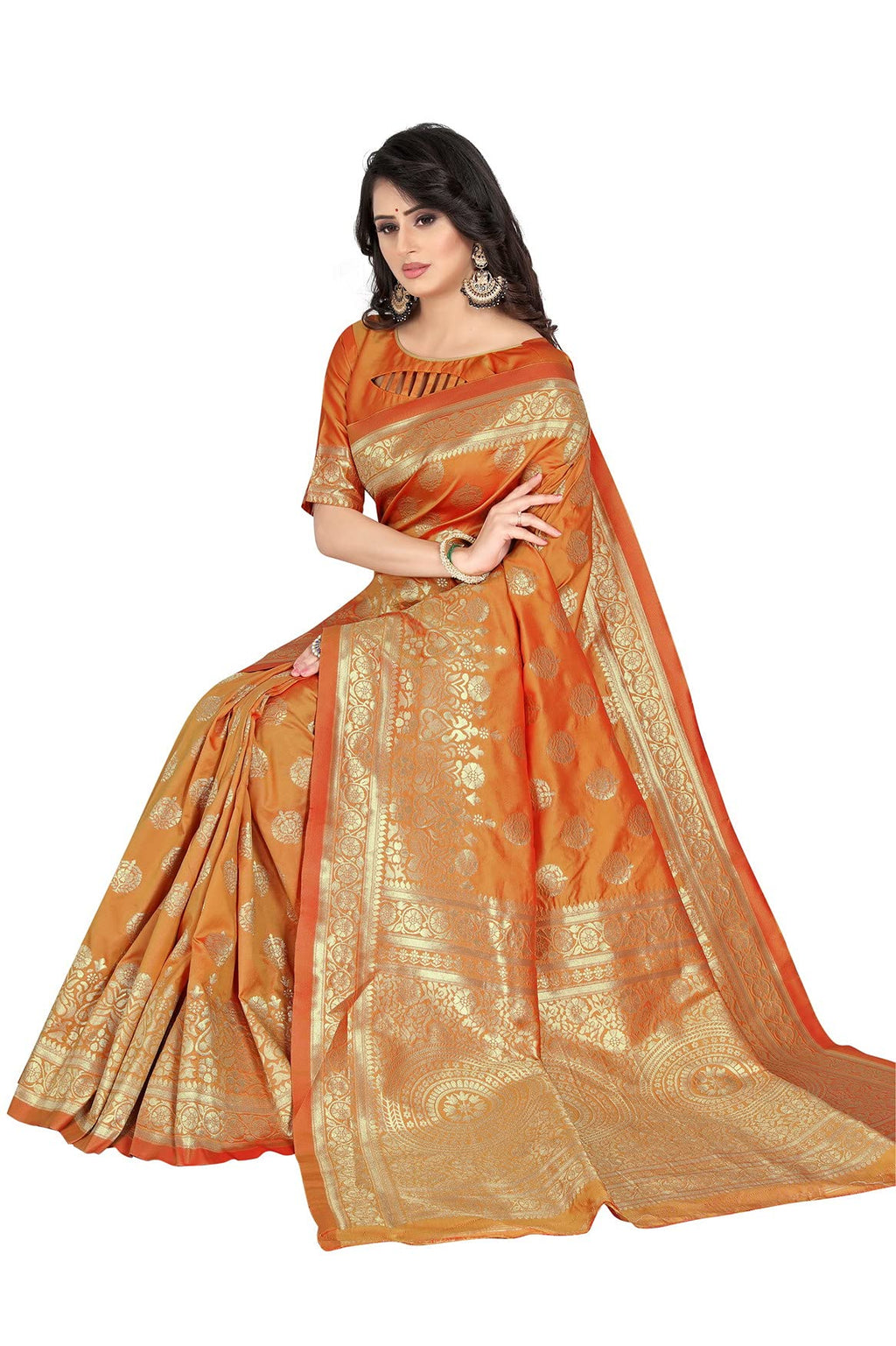 Shasmi Women's Banarasi Saree Pure Kanjivaram Silk Saree Soft new ladies 2026 Design Wear Pattu Sarees Latest Cotton Party Sari collections With Blouse Piece for Wedding sadi (PARI S-2 MUSTARD)