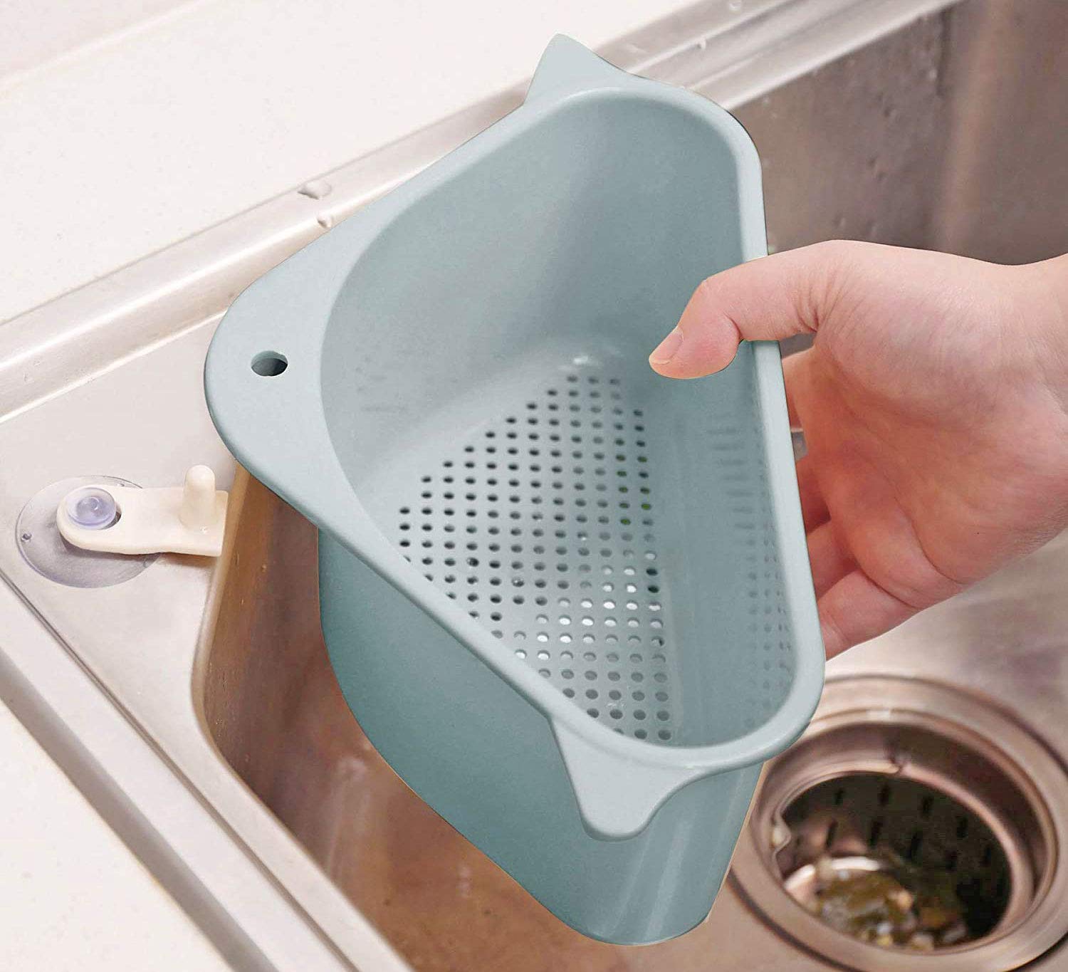 MORSIRA Sink Corner Drain Basket with Suction Cup | Kitchen Sink Strainer Basket for Waste Collection | Triangle Hanging Filter Basket for Sink & Wash Basin (2)