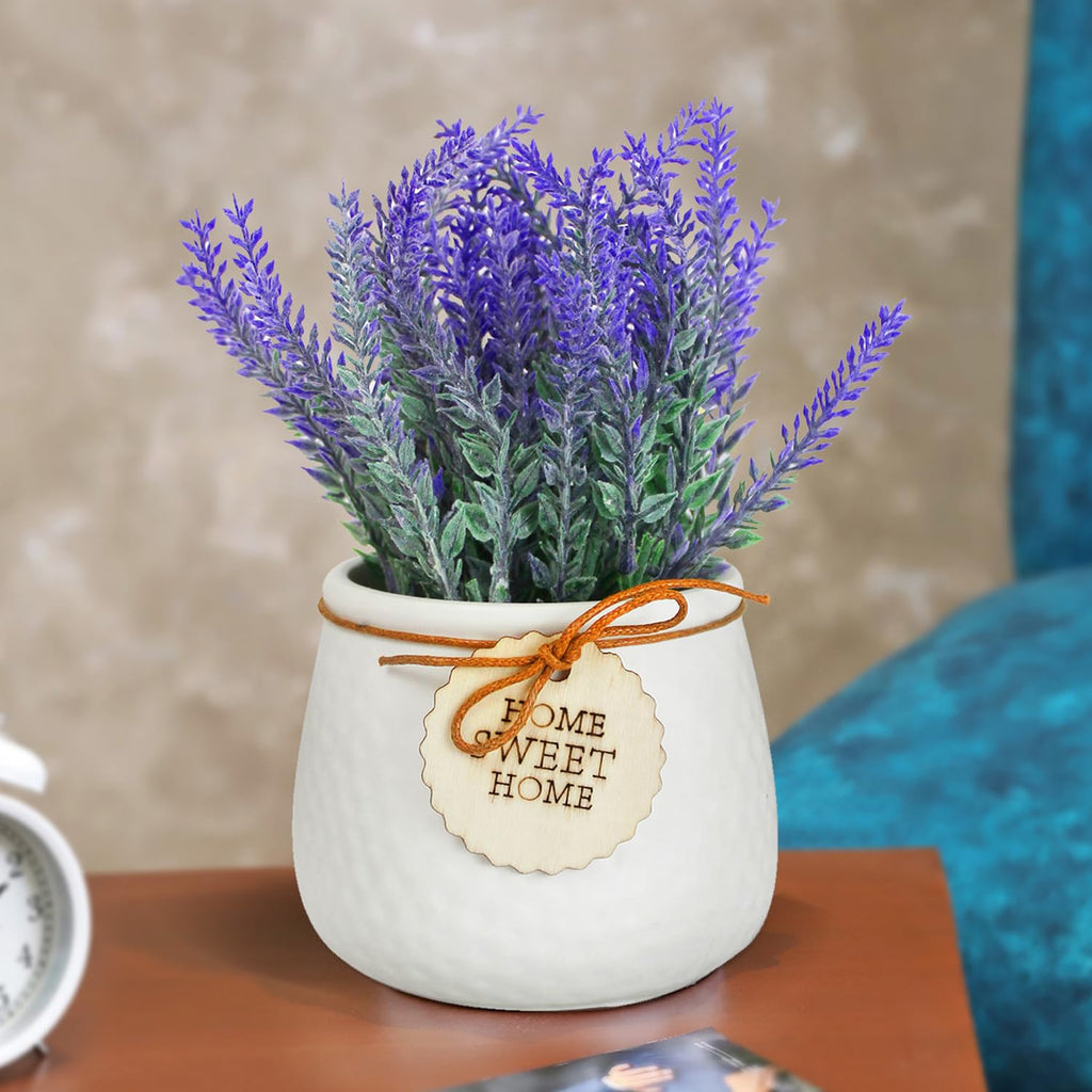TIED RIBBONS Polyester Artificial Lavender Flower Plant with Pot (Multi, 22.8 Cm X 10.1 Cm) Home Décor Items for Living Room Balcony Kitchen Bedroom Office Table Top Decoration