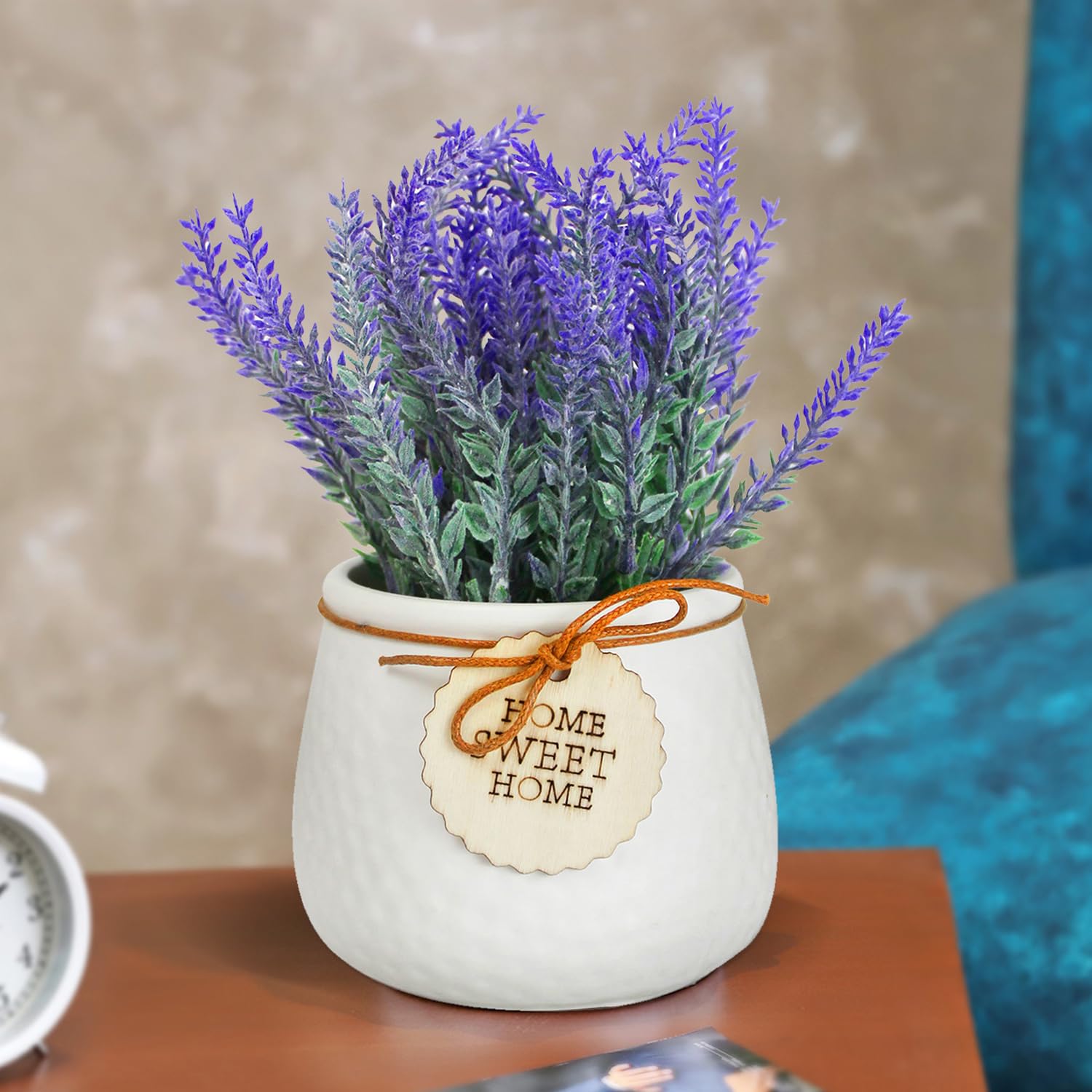 TIED RIBBONS Polyester Artificial Lavender Flower Plant with Pot (Multi, 22.8 Cm X 10.1 Cm) Home Décor Items for Living Room Balcony Kitchen Bedroom Office Table Top Decoration