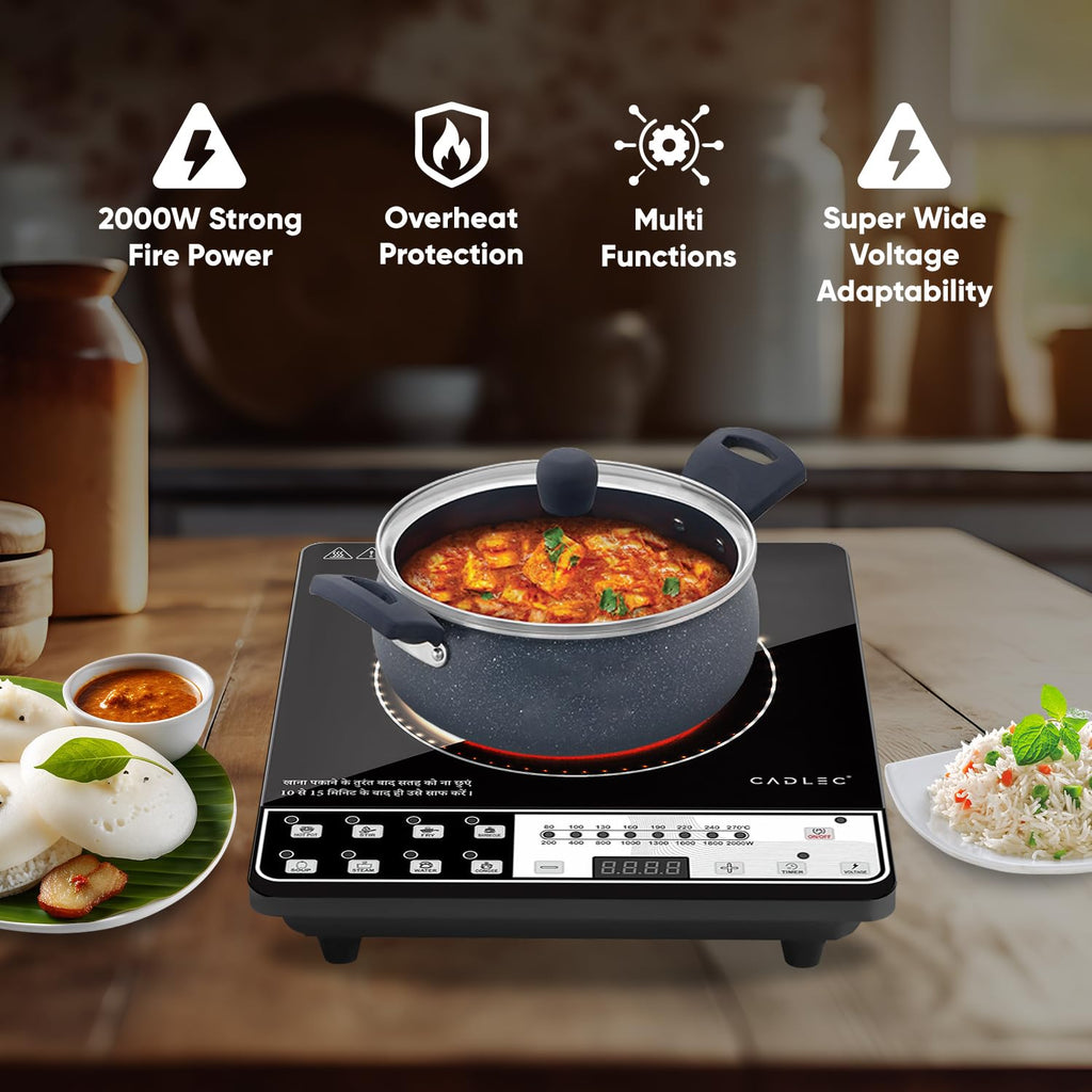 Cadlec CookEase 2000W Induction Cooktop | 8 Cooking Modes, Auto Shut-Off, Over-Heat Protection, LED Display, BIS Approved, 2-Year Warranty | Black (CD14053)