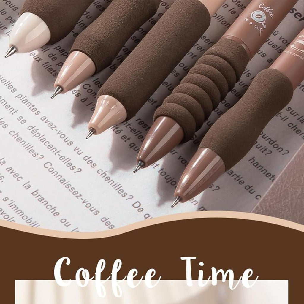 COOFANDY Coffee Theme 5Pcs Cute Gel Pens, Retractable Quick Dry Blue Ink Gel Pens 0.5mm Kawaii Fine Point Smooth Writing Pens for Journaling Note Taking Aesthetic Pens for Office School Supplies