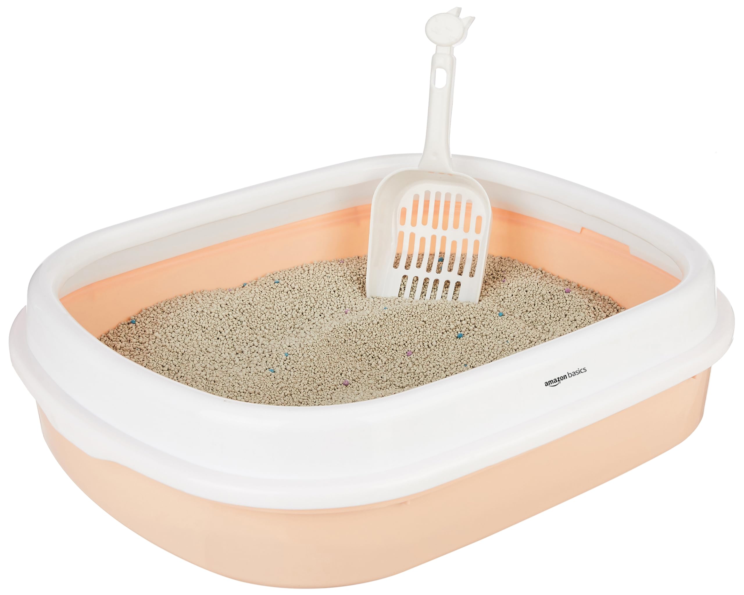 Amazon Basics Cat Litter Box Tray with Free Scooper | Semi Closed Design and Durable Quality | Suitable for All Adult Cats & Kittens, Pink