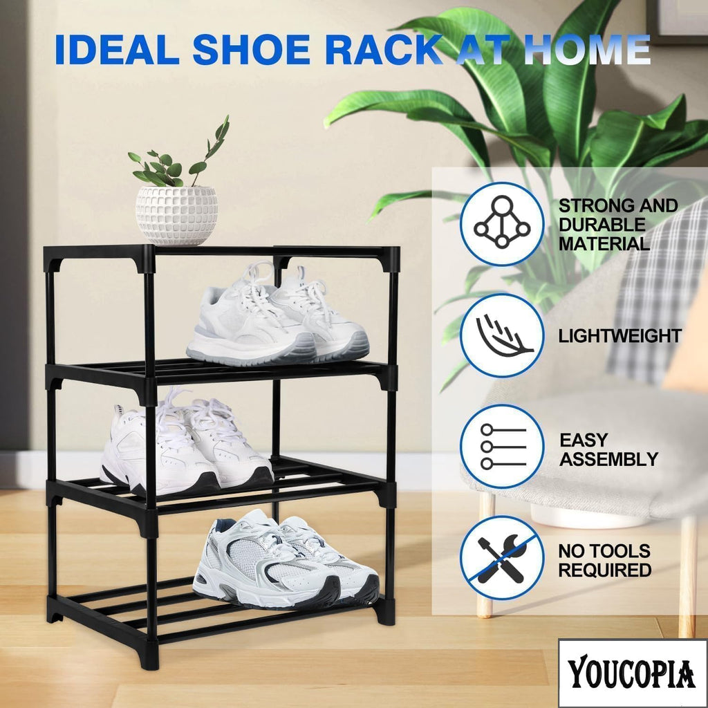 Ozoy 4 Tier Shoe Rack with Shelf, Folding Shoe Rack for Bedroom, Living Room,Entryway,Footwear Stand for Home, Organizer, One Size,ShoeRack Plastic 4 Shelf