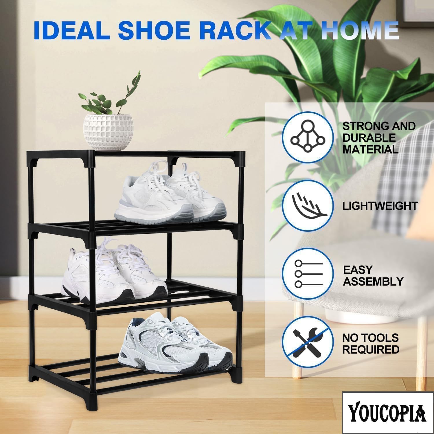 Ozoy 4 Tier Shoe Rack with Shelf, Folding Shoe Rack for Bedroom, Living Room,Entryway,Footwear Stand for Home, Organizer, One Size,ShoeRack Plastic 4 Shelf