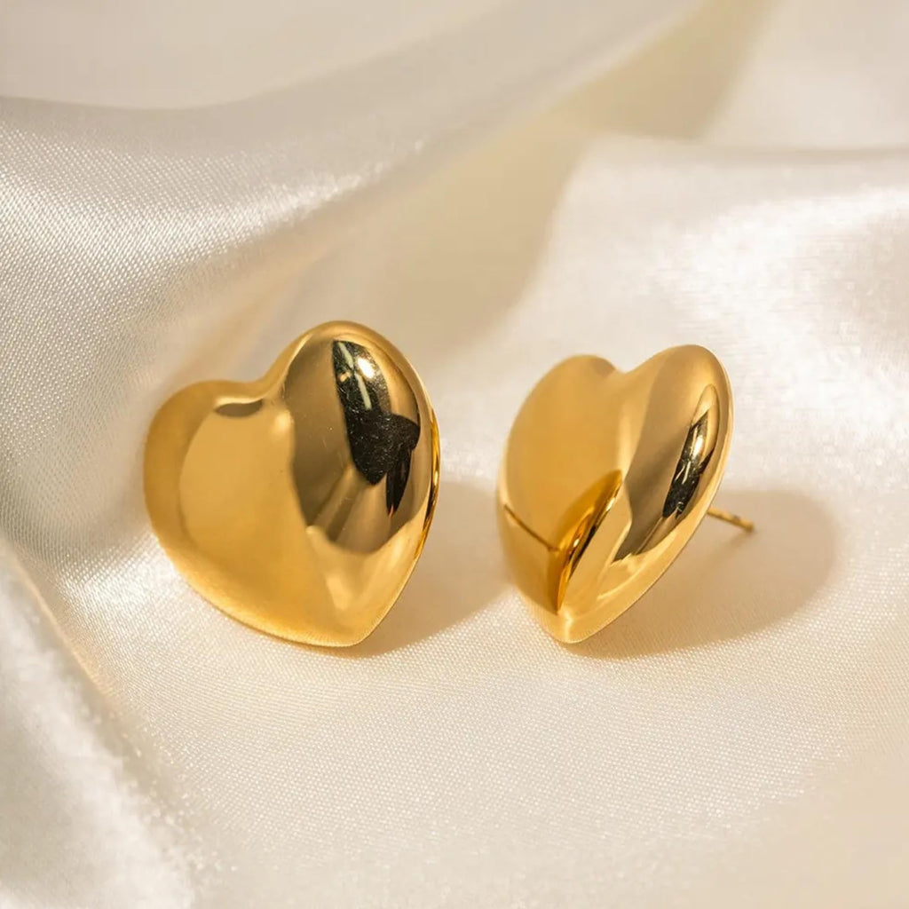 Salve Gold Chunky Contemporary Heart Statement Earrings for Women Stylish | Sleek Ear Accessories for Women Coquette Earrings for Girls Stylish | Aesthetic Jewellery Valentine Gift for Girlfriend