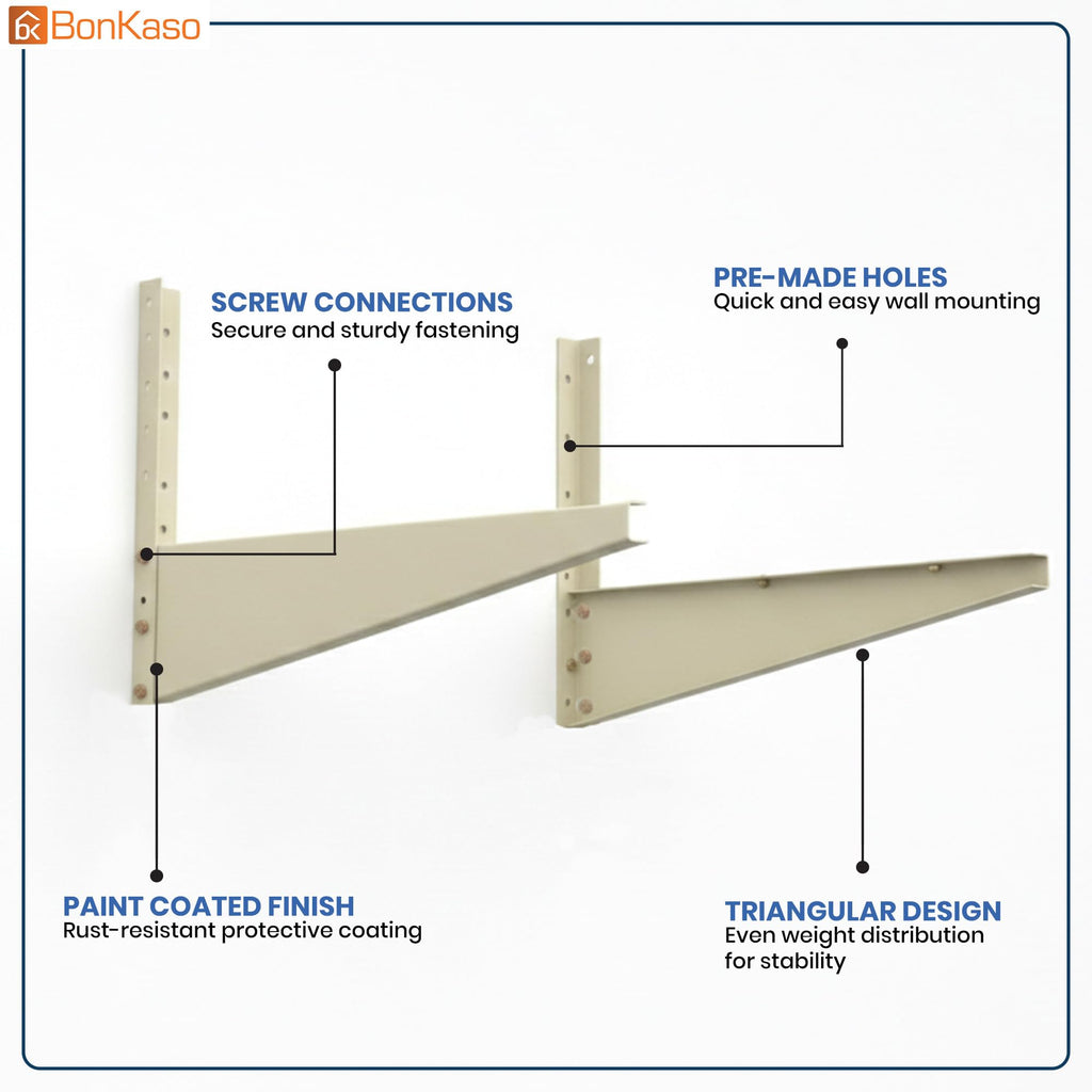 BonKaso Heavy Duty AC Stand for Outdoor Unit | Mild Steel Rust Proof Wall Mount Bracket with Powder Coated Finish | Supports Up to 200kg | AC Outdoor Unit Stand with Fasteners | Pack of 1