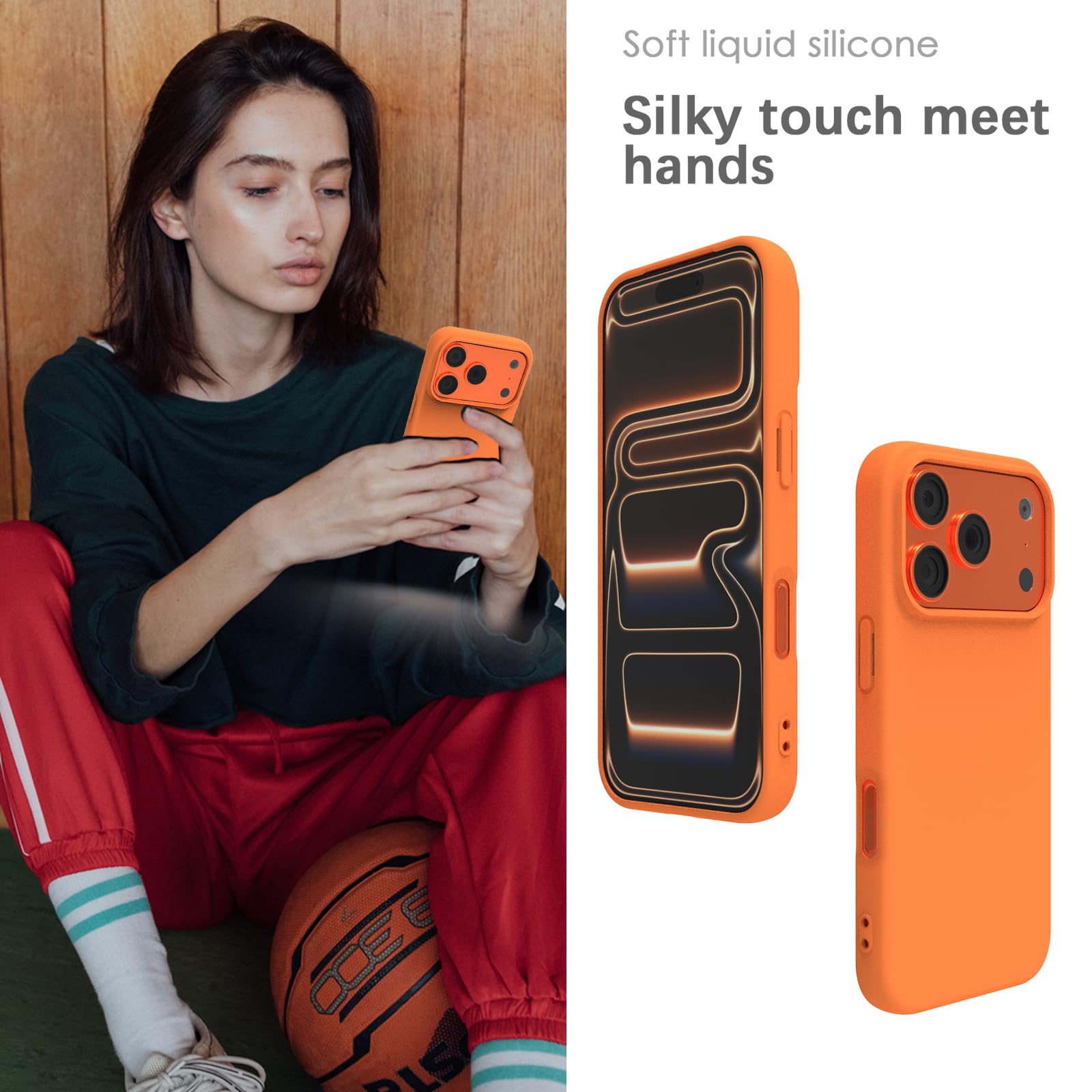 YATWIN Silicone Case for iPhone 17 Pro Max, Soft-Touch, Shockproof, DustProof, Antiskid Phone Cover for Apple iPhone 17 Pro Max - Orange