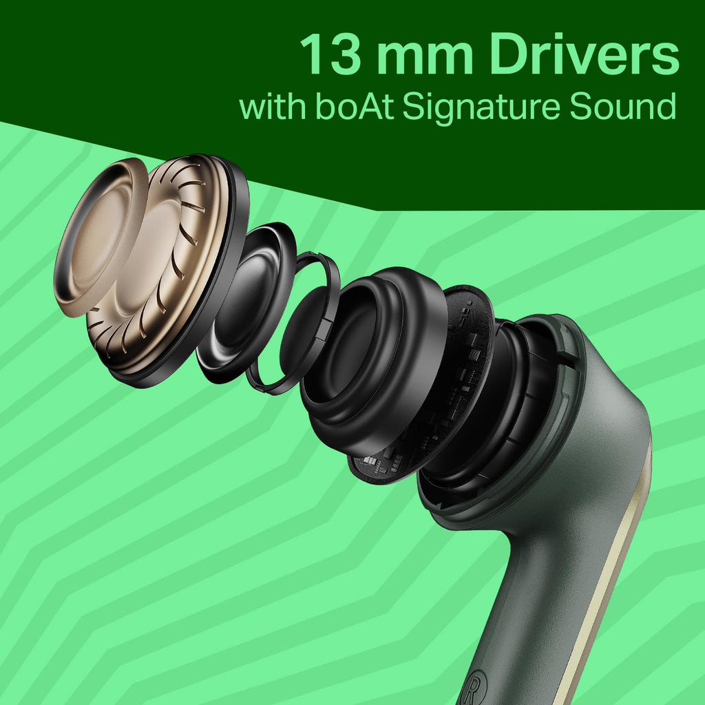 Boat Airdopes 219, 4Mics ENx, 40H Battery, Best in Segment for Calling, Stream Ad Free Music via App Support, Bluetooth Earbuds, TWS Ear Buds Wireless Earphones with mic (Forest Sage)
