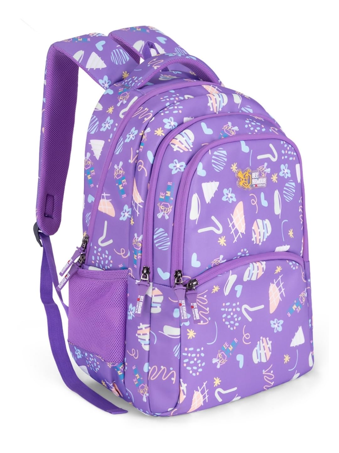 Bee Armour Lyra Sweet Treats 37L School Backpack – Black Ice Cream & Candy Fun Edition | For Kids (Girls & Boys) (Purple)