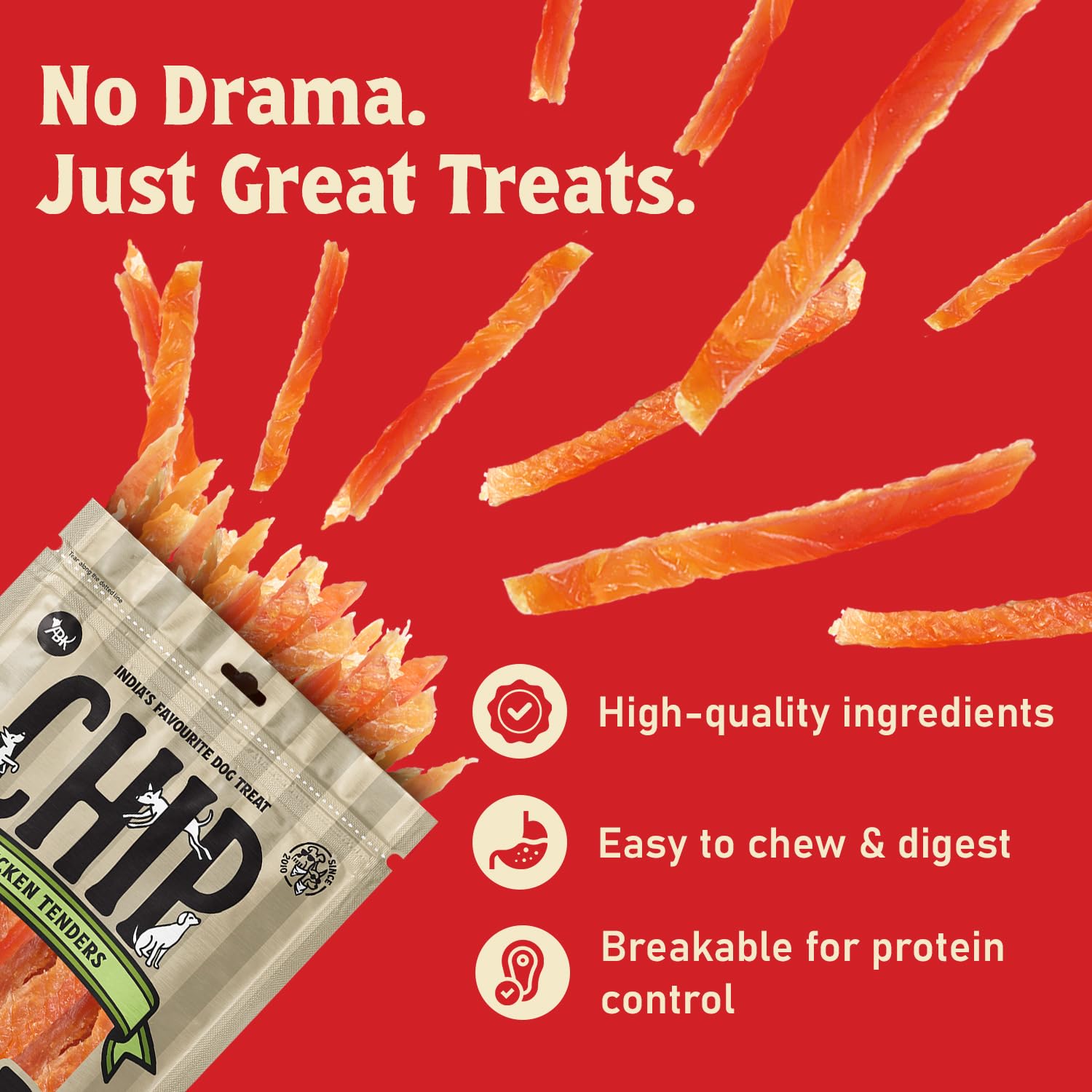 Chip Chops Chicken Tenders Slice Dog Treats | High Protein, Low Fat, Crunchy & Tasty Dry Treats | Optimum Health Formula, Healthy & Easily Digestible Snack for All Life Stages – 70g
