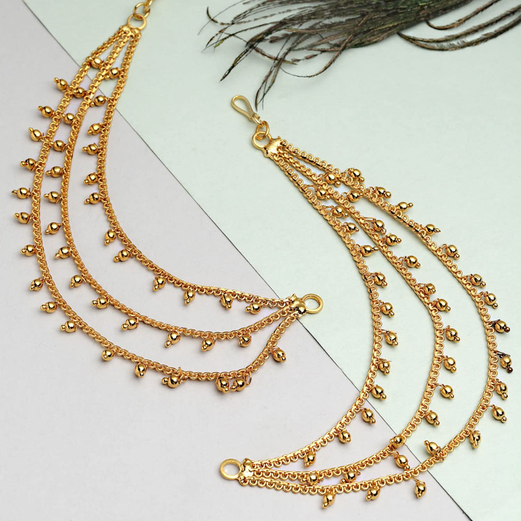 ZENEME Traditional Brass 18 K Gold Plated Wedding Jewellery Bahubali Inspired Long Chain Jhumki Earrings for Women and Girl (Design 4)
