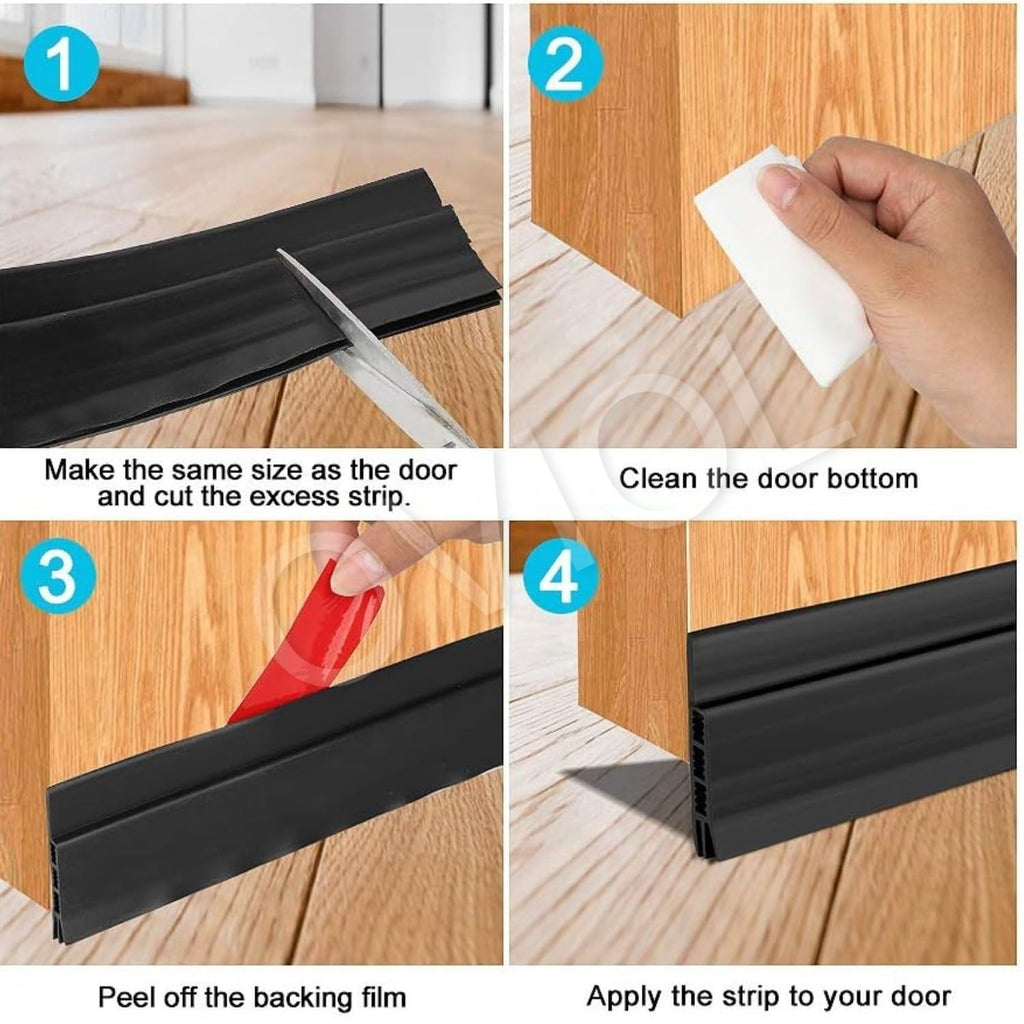 OVIOL Door Bottom Sealing Strip Self-Adhesive Under Gap Filler Rubber Dust Stopper for Home Door Gap Sealing Strip Cockroach Insect Bugs Draft Stopper Waterproof (1 MTR Pack of 1, Black)