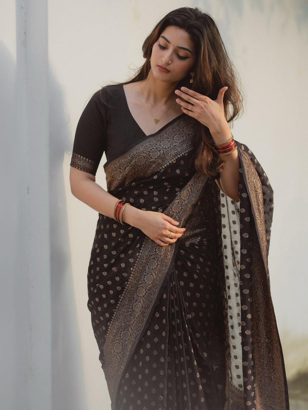 Shasmi Women's Black Banarasi Pure Kanjivaram Silk Saree Soft new ladies Design Wear Pattu Sarees Latest 2026 Cotton Party Sari collections With Blouse Piece for Wedding sadi (KS-229 BLACK)