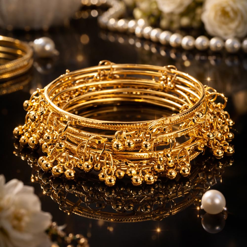 Shining Diva Fashion 8 Pcs Traditional Stylish Ghungroo Kashmiri Bangles Set for Women & Girls (17348b_2.6)