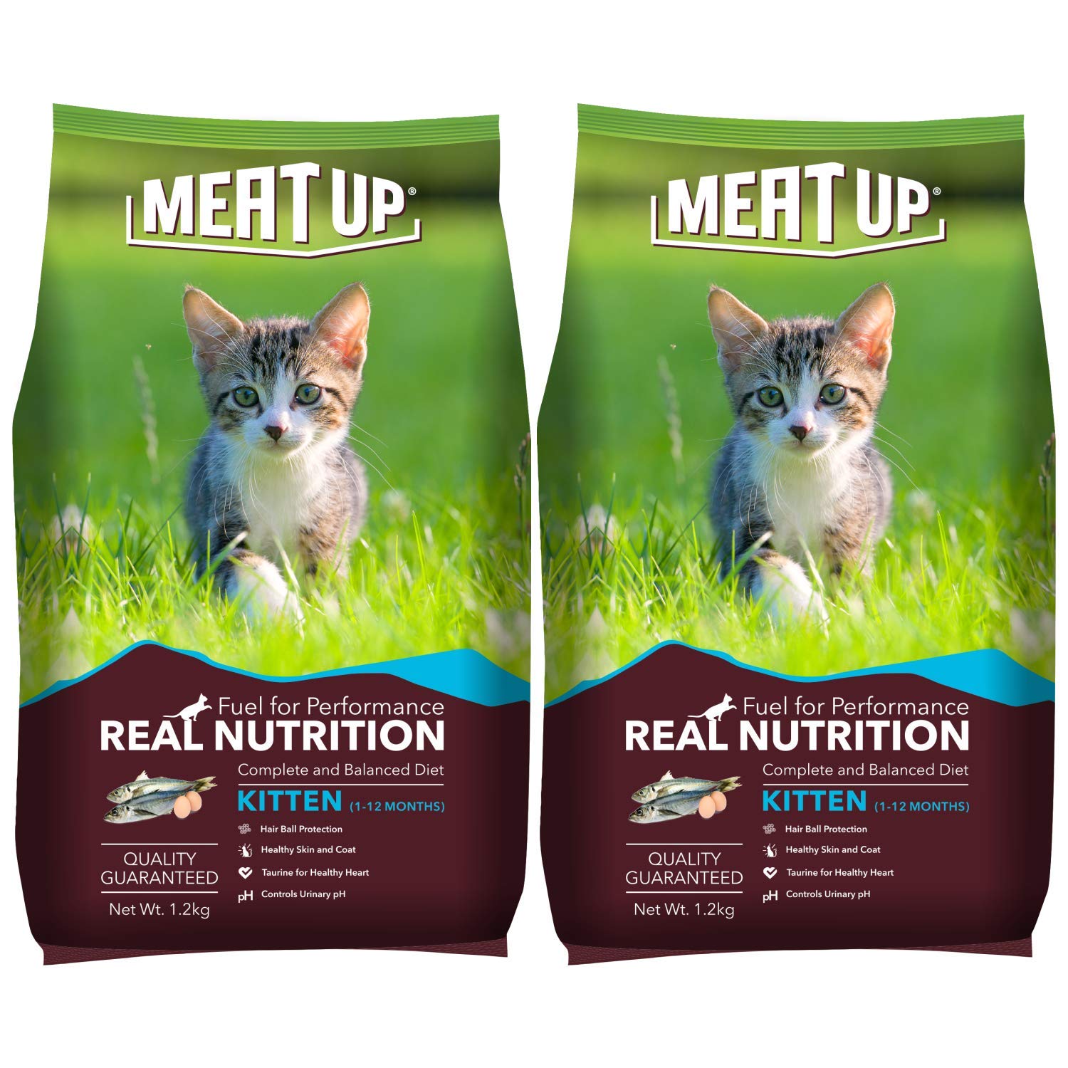 Meat Up Kitten Dry Cat Food (Up to 12 Months) 1.2kg + 1.2kg (Total 2.4kg Pack) | Ocean Fish Flavour | Complete Nutrition | Taurine for Heart