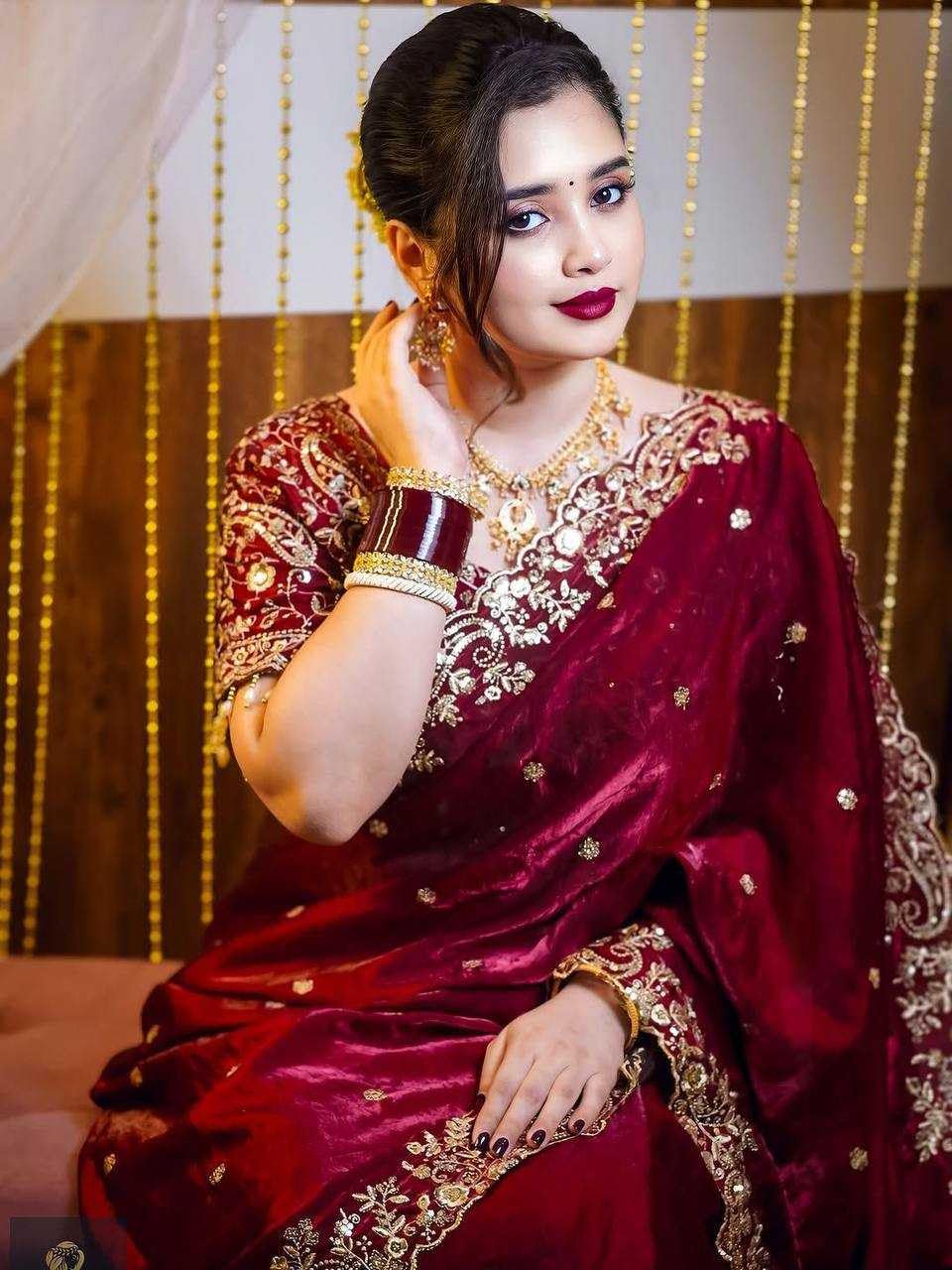 Sareya Veela Designer Sequins and Jari Thread Embroidery Work Saree with Elegant Border and Intricate Cutwork Detailing for Festive Wedding (Maroon)