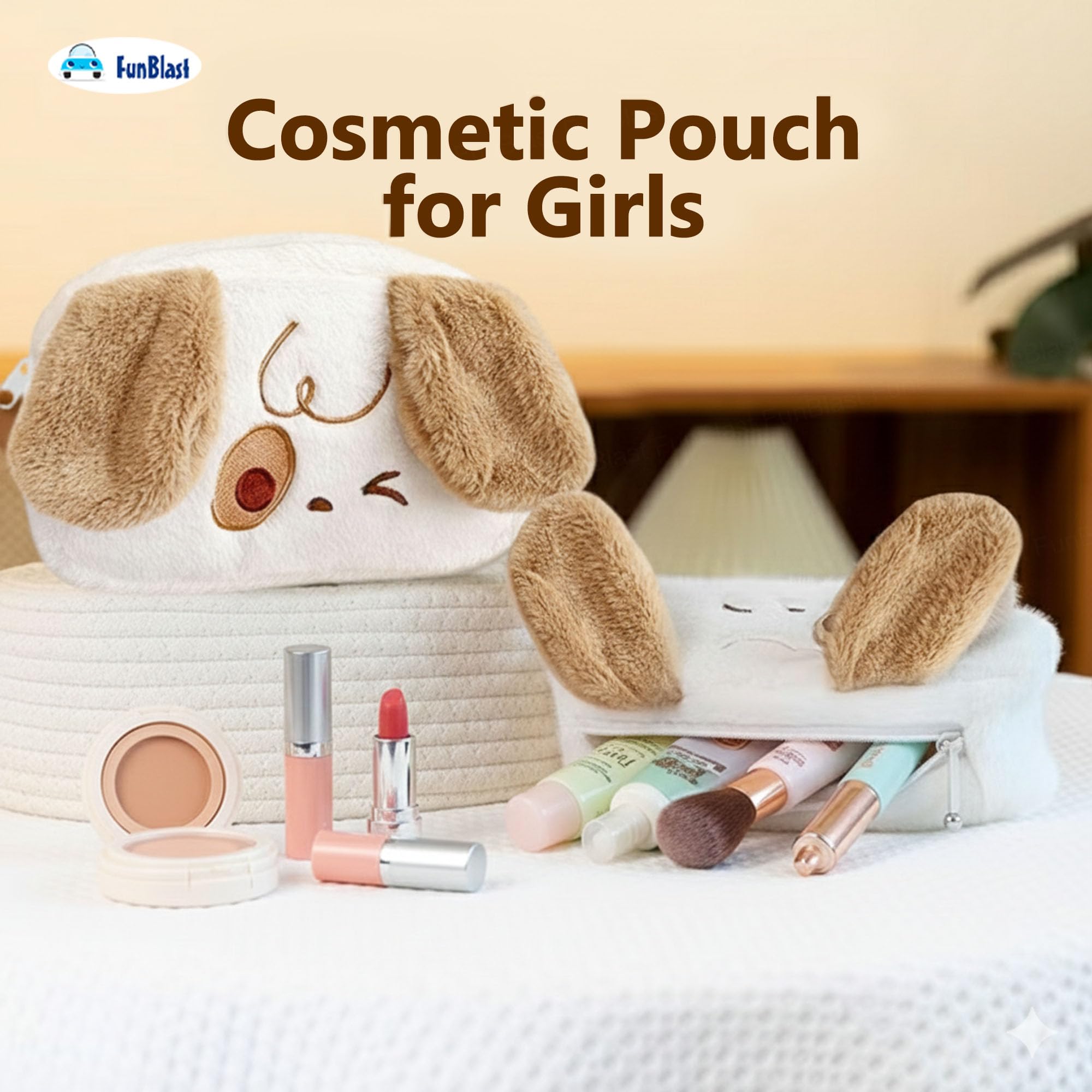 FunBlast Cute Bunny Pencil Pouch for Girls – Multi-Purpose Zipper Pouch Case for School Kids, Cute Cosmetic Pouch for Girls, Coin Pouch, Travel Pouch, Fur Pouches for School/Office (Multicolor)