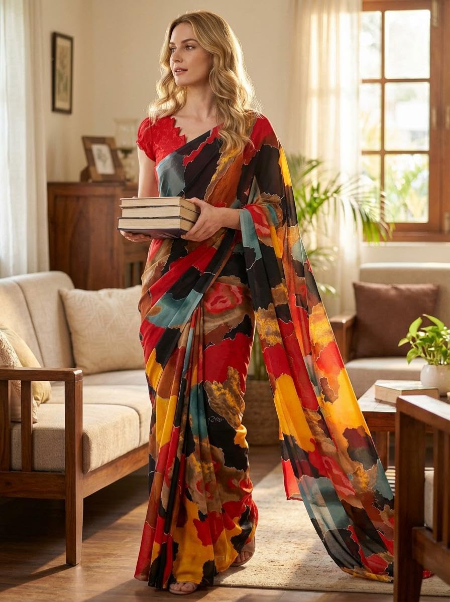 ANAND SAREES Printed Georgette Saree With Unstitched Blouse Piece -AI_LR_1819_1