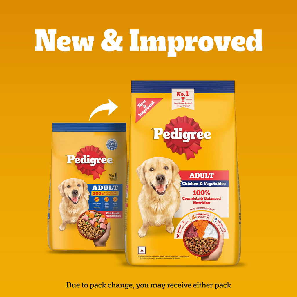 Pedigree Adult Dry Dog Food, Chicken & Vegetables, 3 kg, Contains 37 Essential Nutrients, 100% Complete & Balanced Food for Adult Dogs