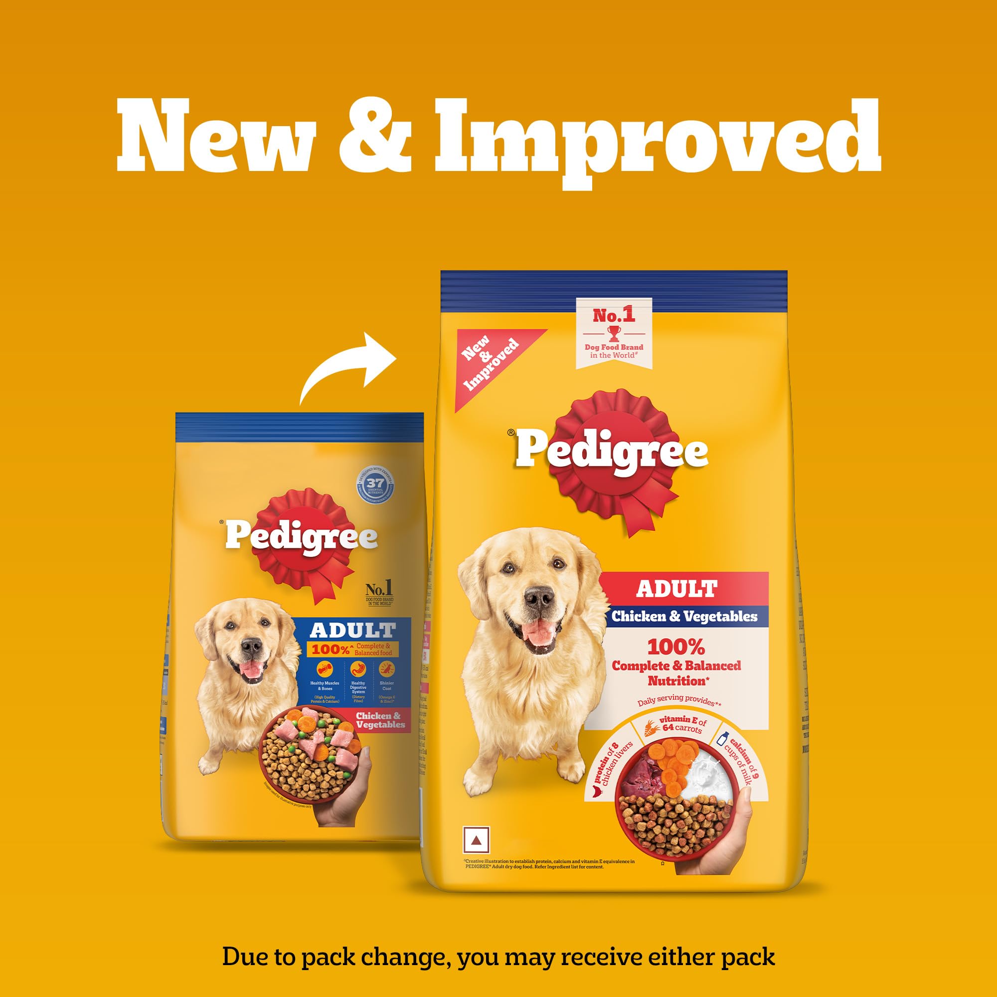 Pedigree Adult Dry Dog Food, Chicken & Vegetables, 3 kg, Contains 37 Essential Nutrients, 100% Complete & Balanced Food for Adult Dogs