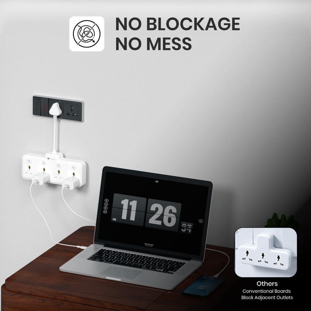 Portronics 2500W Power Plate Pro 4-in-1 Power Extender with 4 Universal Sockets, Individual Switches, 180° Flexible Cord, Child Safety Shutters, for Home, Office, Laptops, Mobiles & Appliances