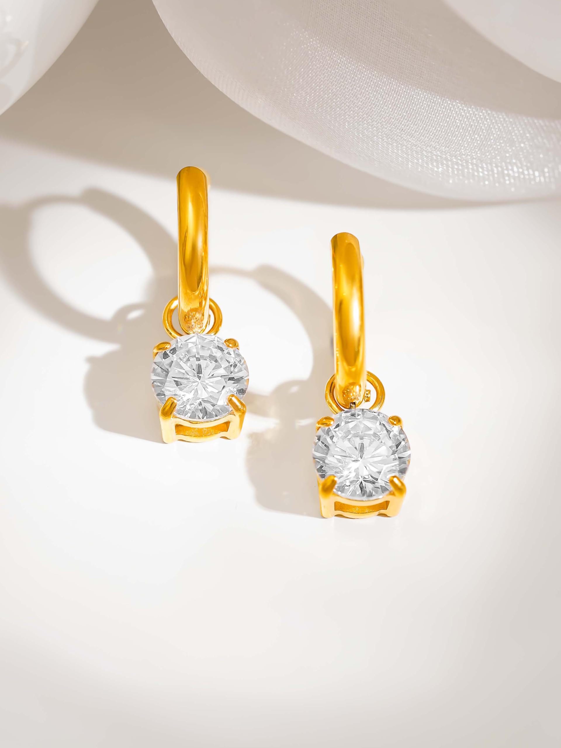 18K Gold Plated Lustre Drop Hoop Earrings for Women | Statement Earrings Waterproof & Anti Tarnish Demifine Earrings | Elegant Gold Hoop Earrings for Women | 1 Year Warranty*