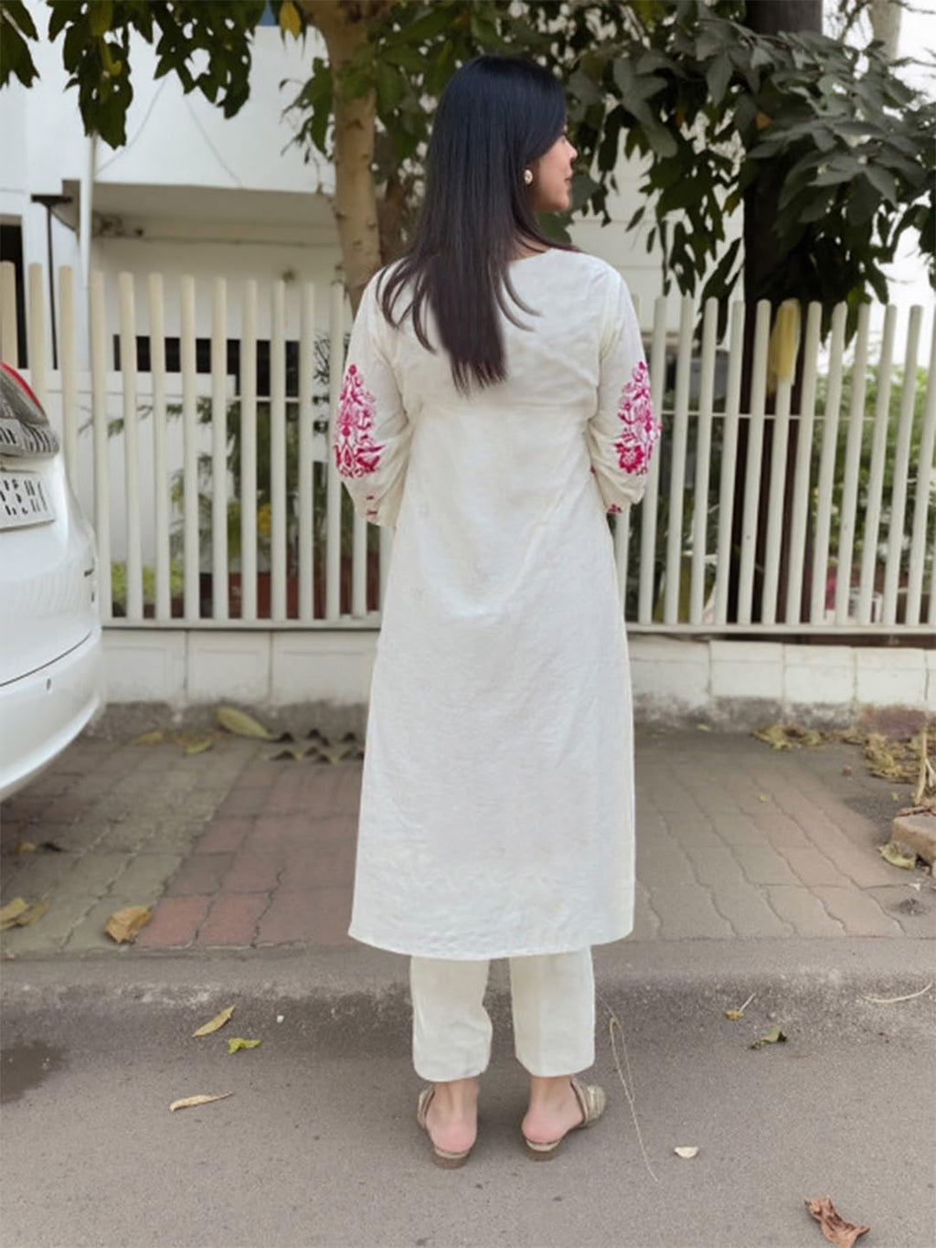 GoSriKi Women's Rayon Viscose Embroidered Straight Kurta with Pant & Dupatta (JIVANTA Cream-GS_L_Cream_Large)