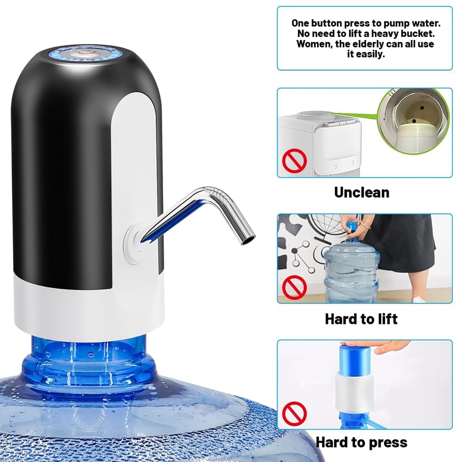 Sparklevipe Electric Water & Oil Dispenser Pump for 20 Litre Bottle | USB Rechargeable Automatic Water Can Dispenser Pump with Tap for Home, Kitchen | Portable Drinking Water Pump